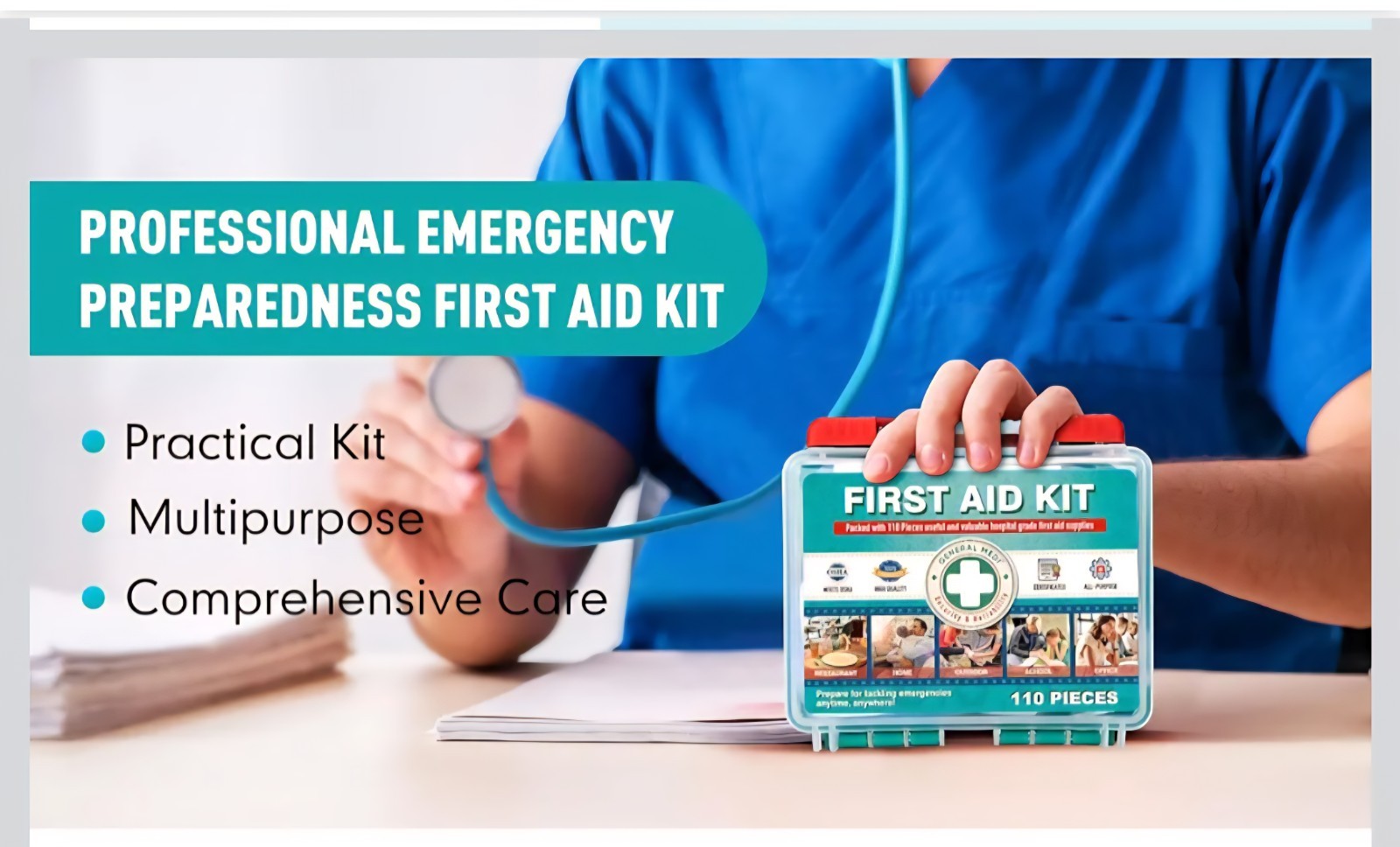 General Medi 110 Pieces Small First Aid Kit – Hardcase First Aid Box – Contains