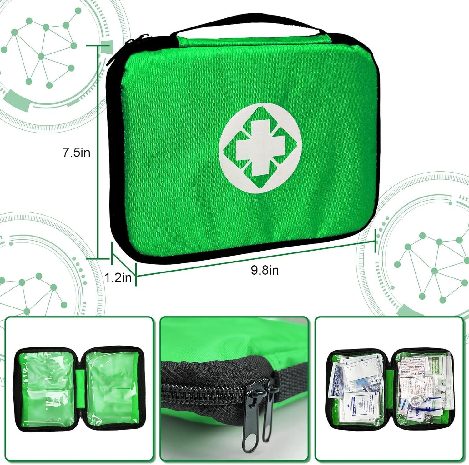 300-Piece Portable First Aid Kit for Camping, Cars, and Home Emergencies – Green