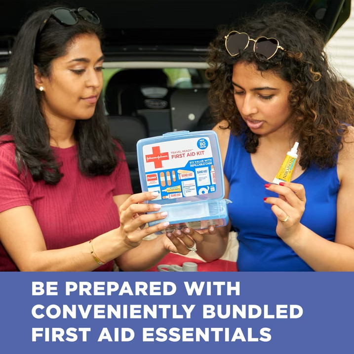 Band-Aid Travel Ready Portable Emergency First Aid Kit for Minor Wound Care with