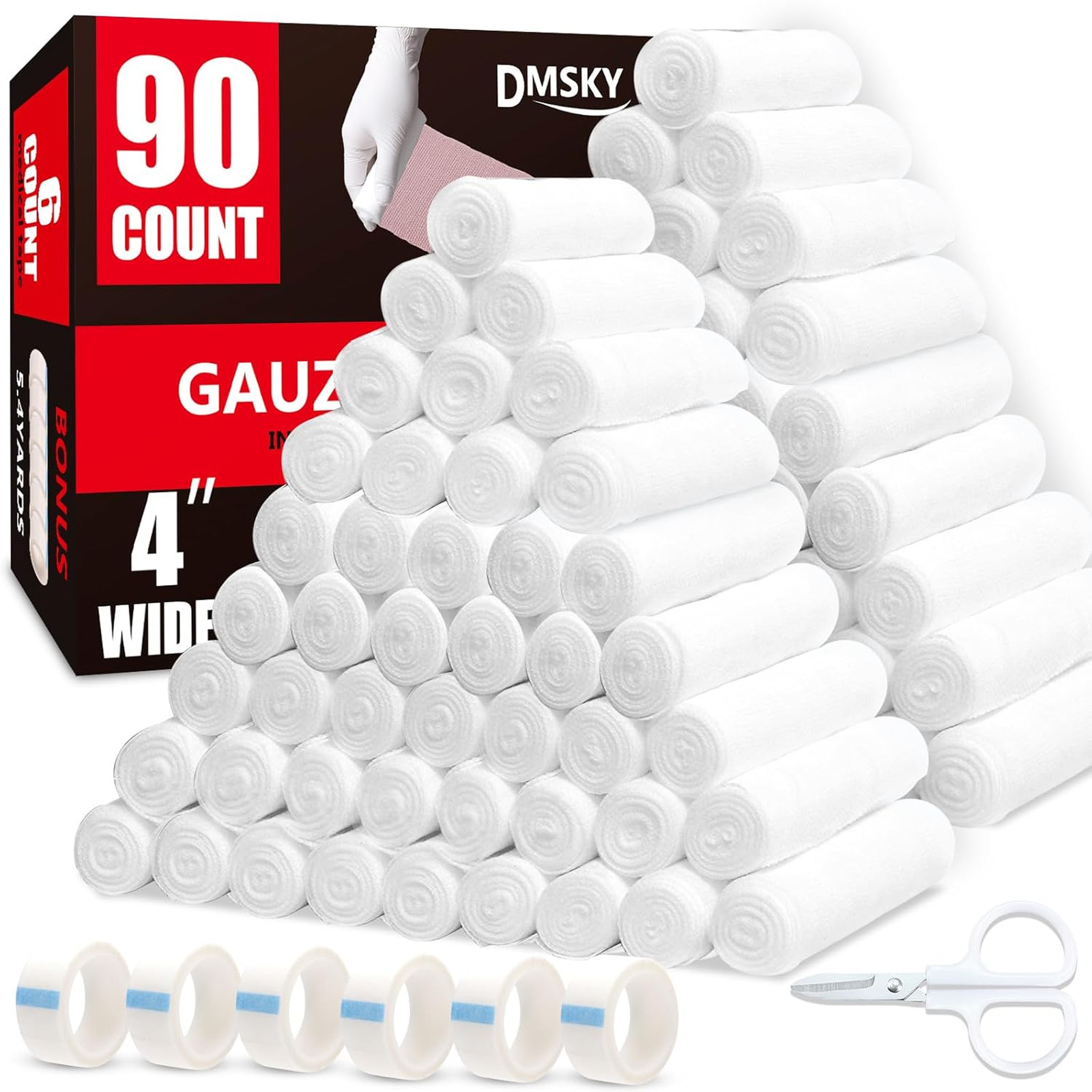 Gauze Rolls 4 Inch x 4.1 Yards Pack of 90 Individually Wrapped Wound Cover