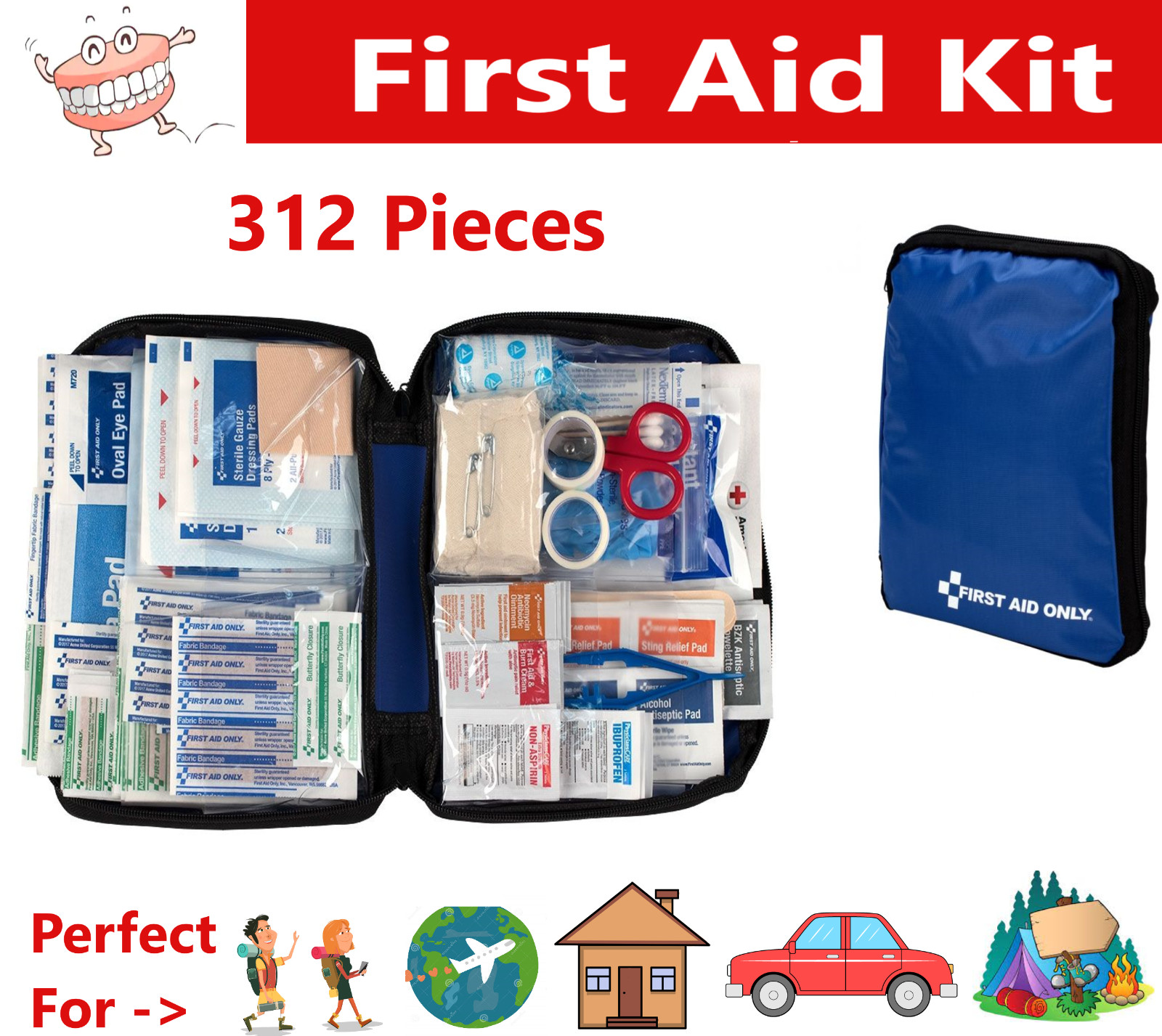 312 pcs First Aid Kit Emergency Bag Home Car Outdoor, All Purpose Kit, Portable