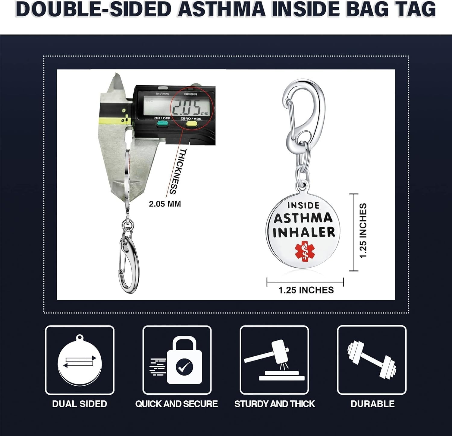 Divoti Pre-Engraved Asthma Inhaler Inside Bag Tag 1.25" with Quick Clip