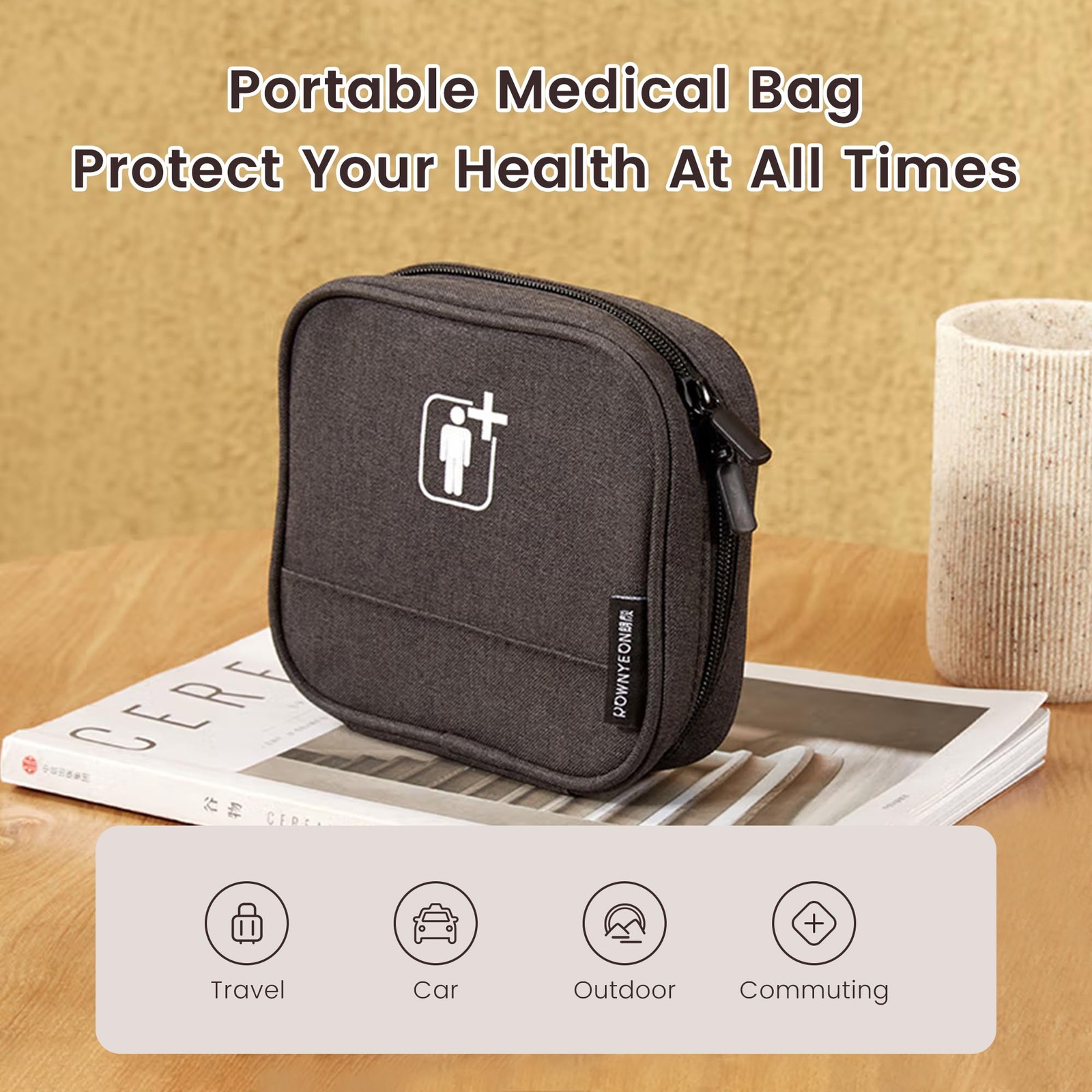 ROWNYEON Empty First Aid Kit Bag – Portable 6.3 x 1.77 x 5.91 inches, Gray