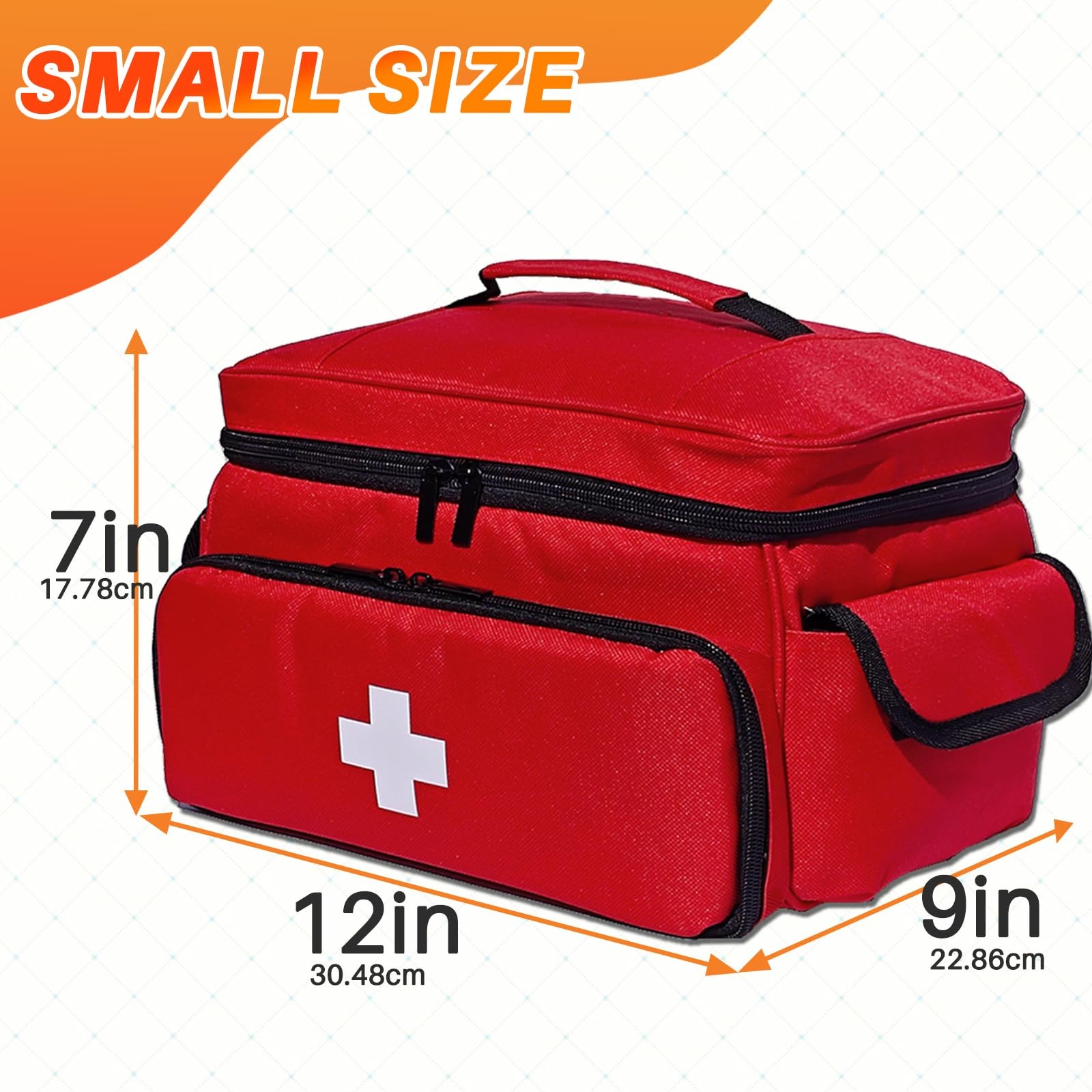 MiimGogo First Aid Bag Empty 12" x 9" x 7" Medical Red Pill Small,