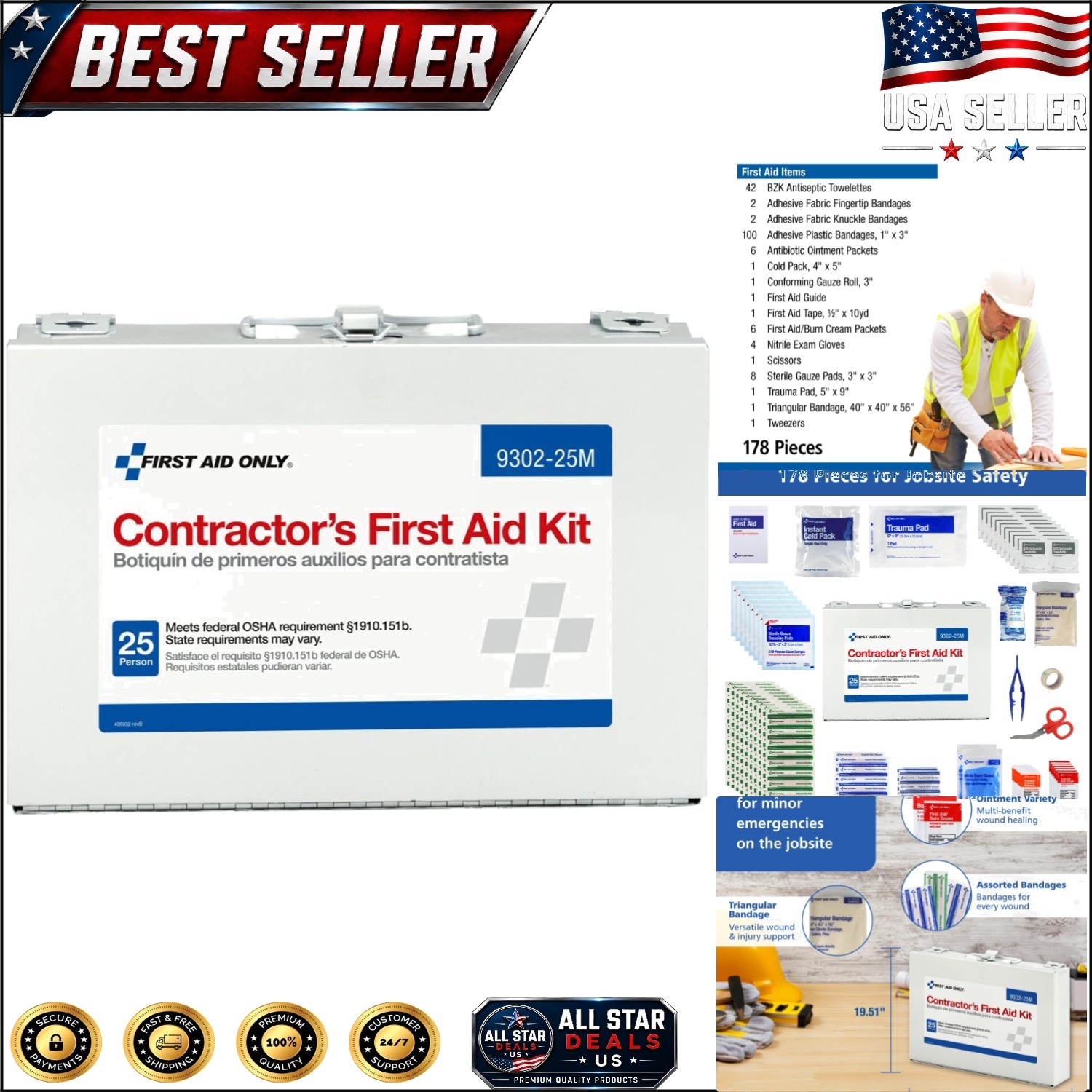 25-Person Contractor's First Aid Kit – 178 Pieces for Home & Jobsite Safety