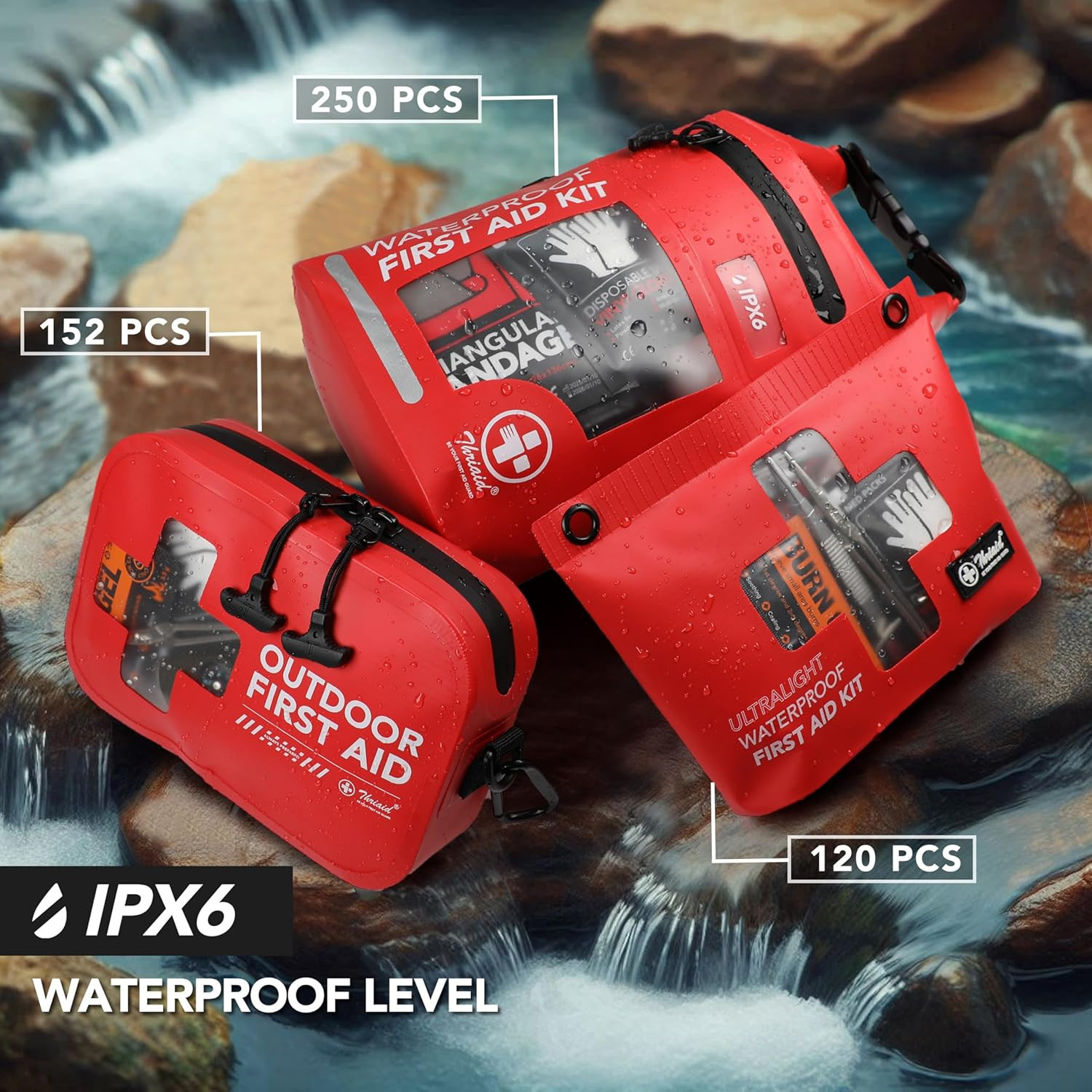 152 PCS Waterproof First Aid Kit, Portable Small Boat Dry Bag Bug Out Bags, Emer