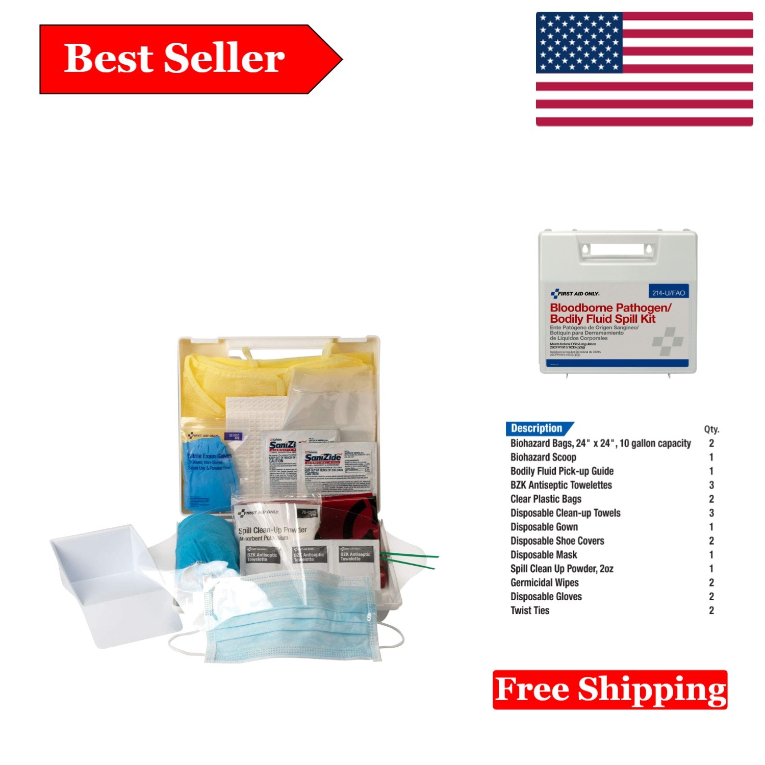 23-Piece Blood & Bodily Fluid Clean Up Kit with Reusable Case