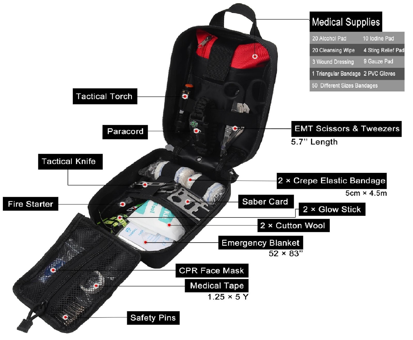 251Pcs First Aid Kits For Survival Emergency Trauma Military Travel IFAK Black