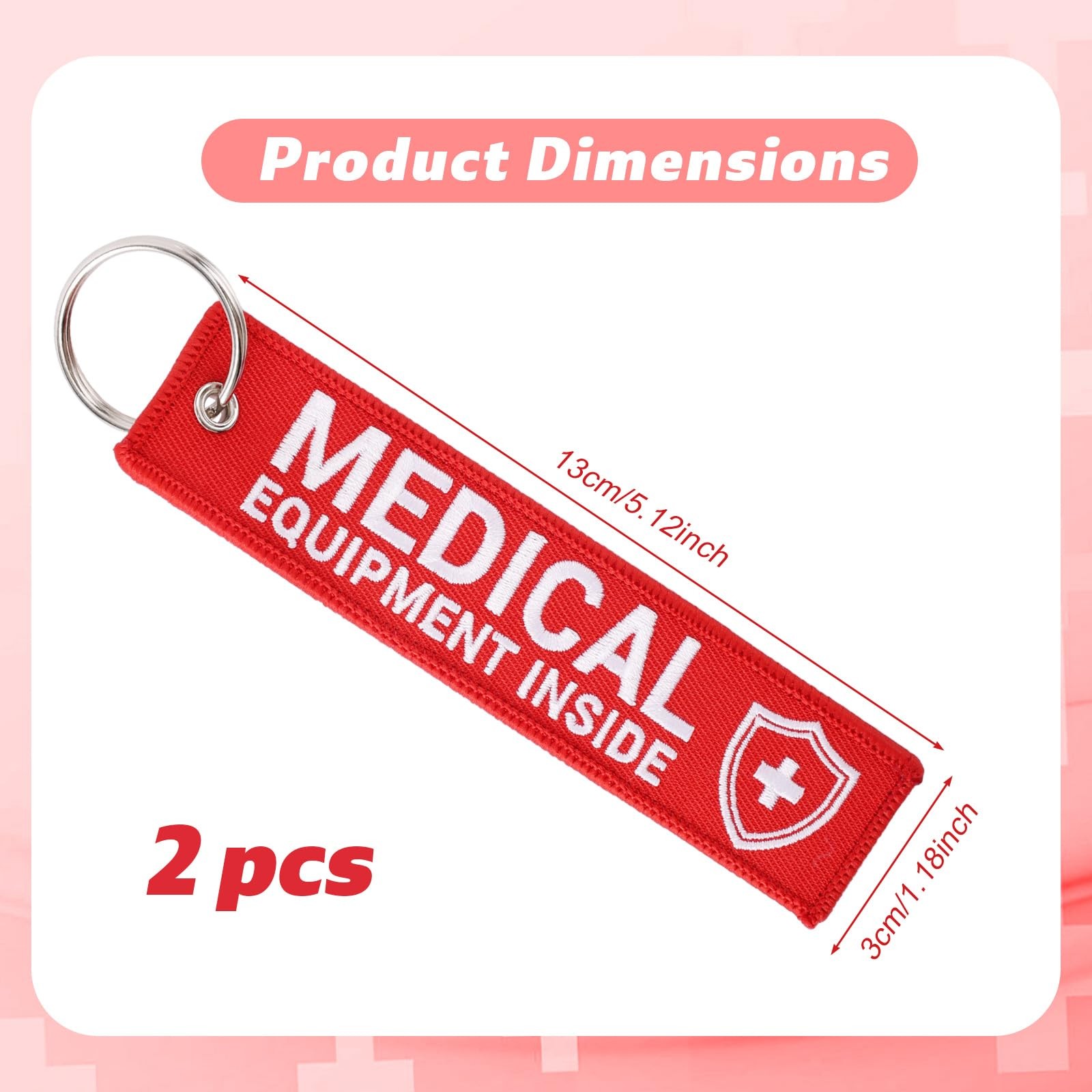 2pcs Medical Alert Tag for Bag, 13x3cm/5.12×1.18 inch, Red, White