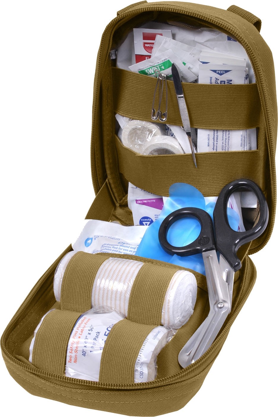 Coyote Brown Tactical Trauma Kit Pouch Fully Stocked Medical MOLLE First Aid Kit