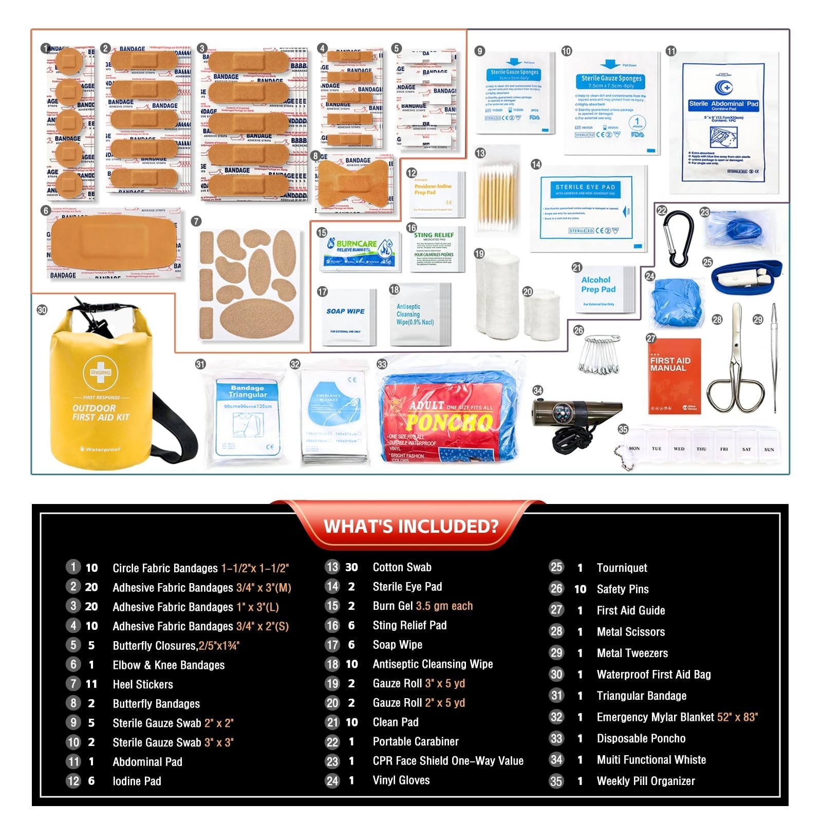 186 Pcs Waterproof First Aid Kit – Portable Survival Gear for Boating, Camping,