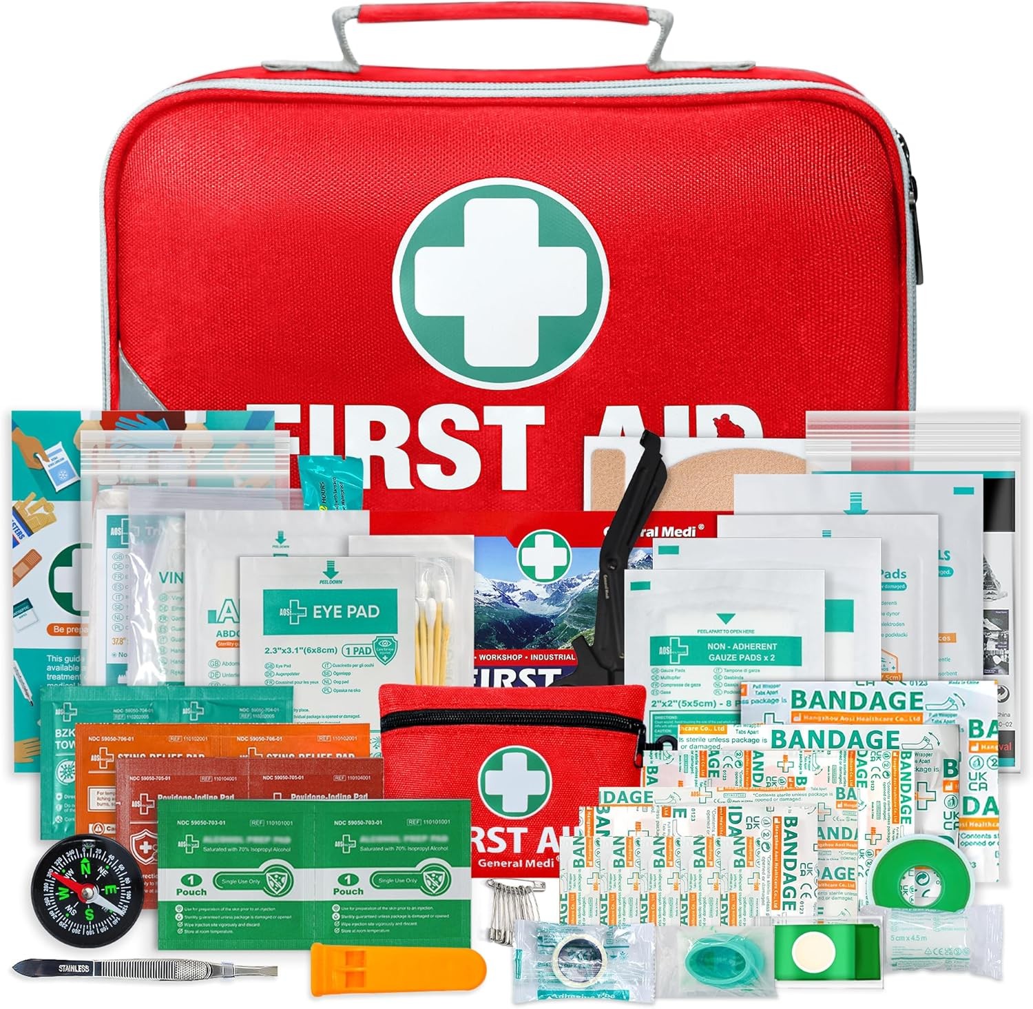 First Aid Kit (215 Piece Set) + 43 Piece Mini First Aid Kit -Includes Ice(Cold)