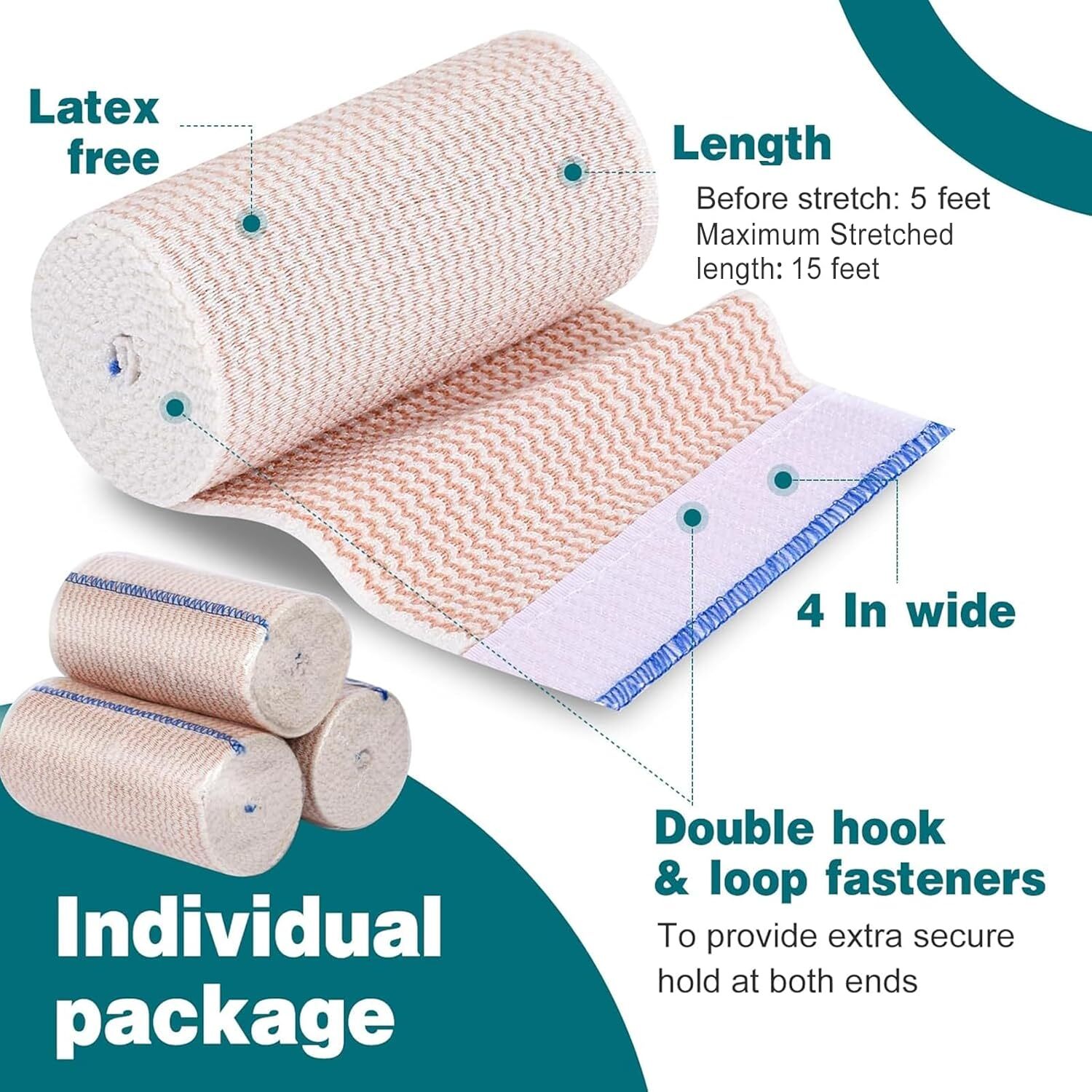 AZEN 4in Premium 2 Pack Elastic Bandage Wrap, Compression Wrap A-2p