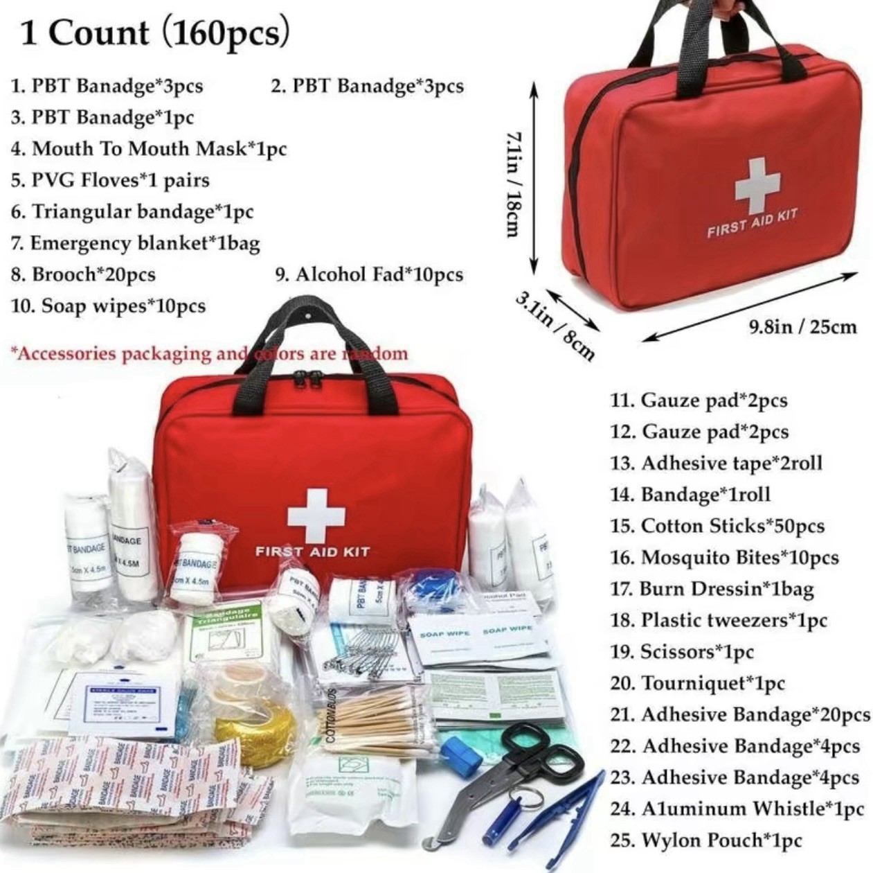 First Aid Kit 160 PCS Medical Emergency Healthcare Survival Hunting Hiking Camp
