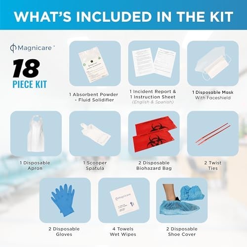 Bodily Fluid Clean Up Kit OSHA Compliant Spill Kit Gloves Mask Bag