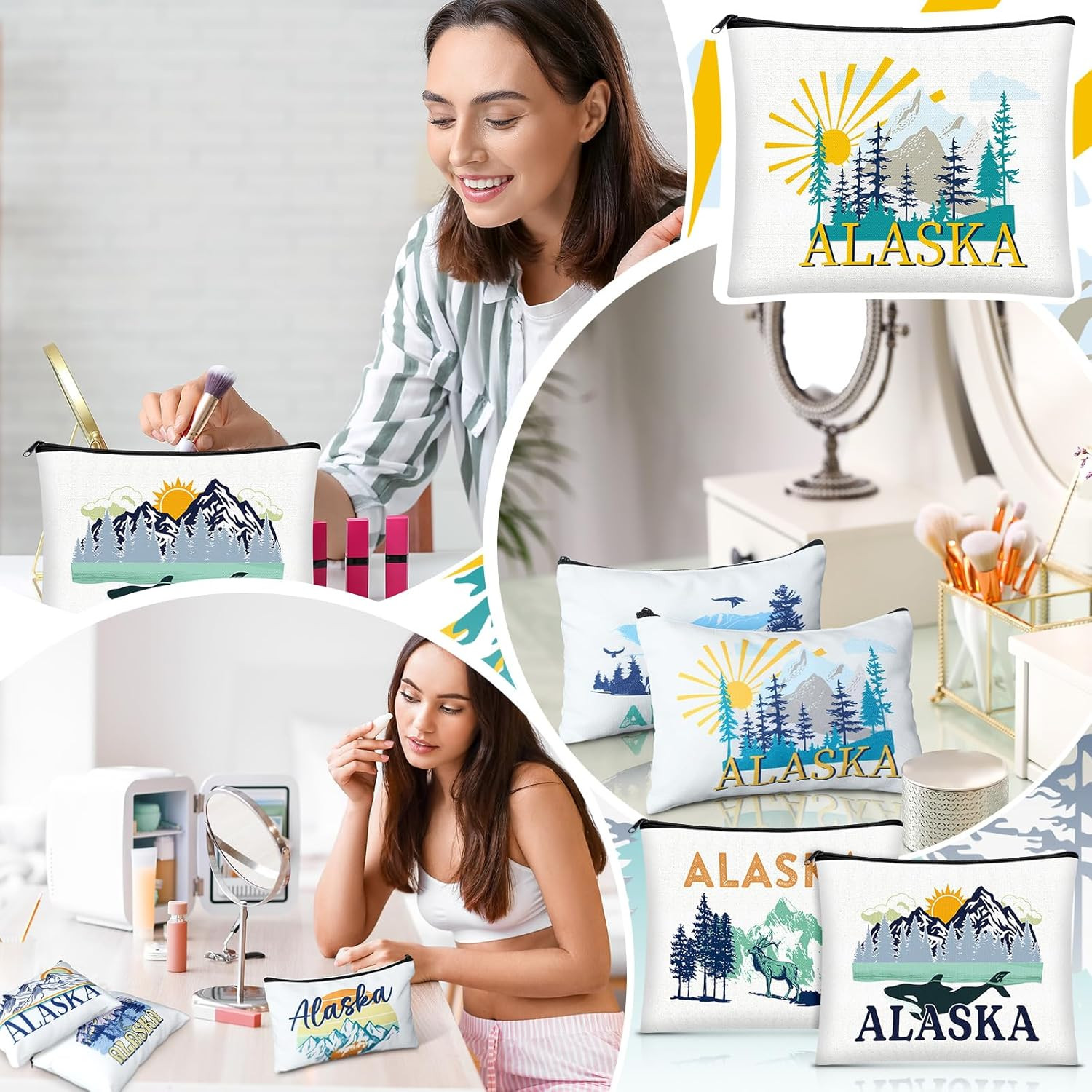 9 Pcs Alaska Cosmetic Bag New York Souvenir Zipper Pouch Los Angeles Souvenir Gi