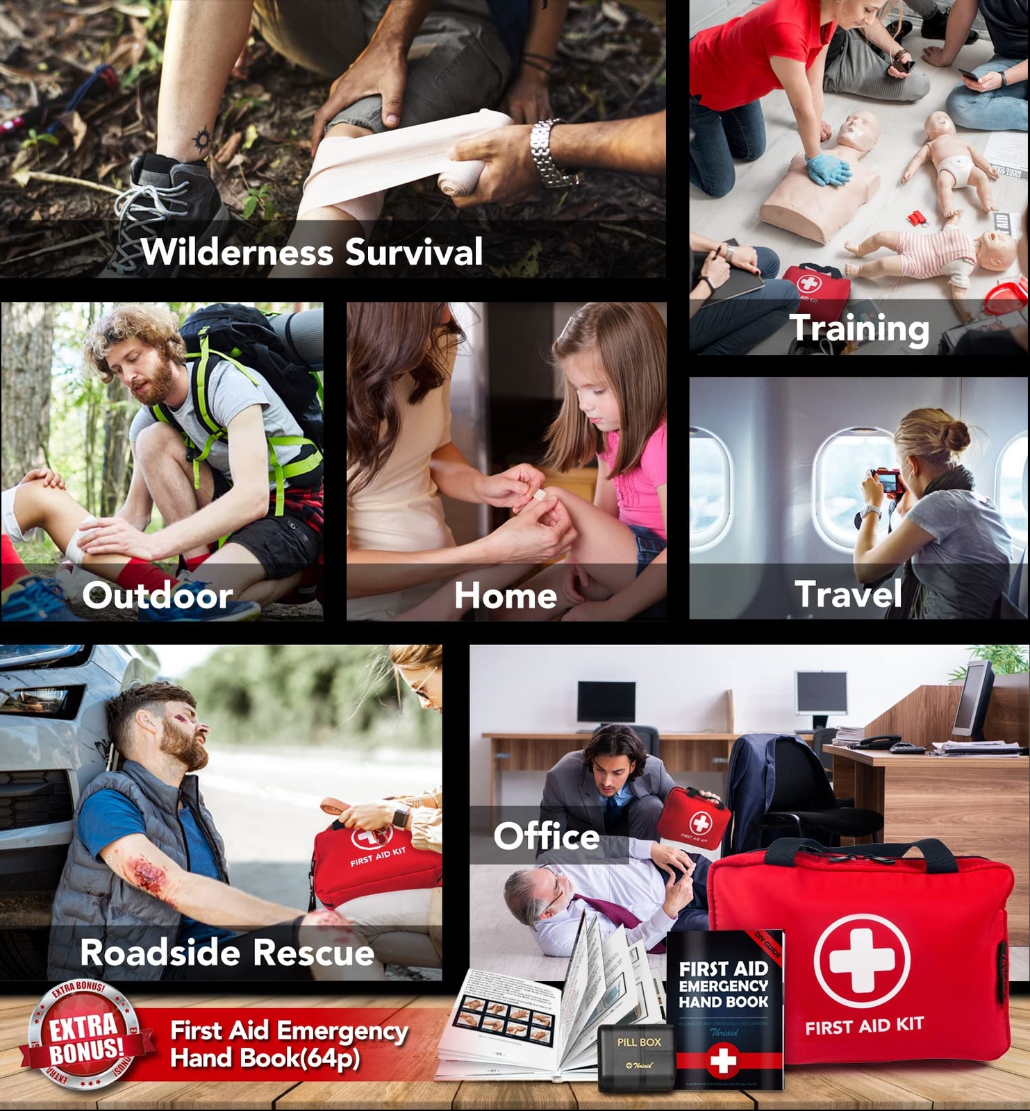 330 Piece First Aid Kit, Premium Waterproof Compact Trauma Medical Kits for A…