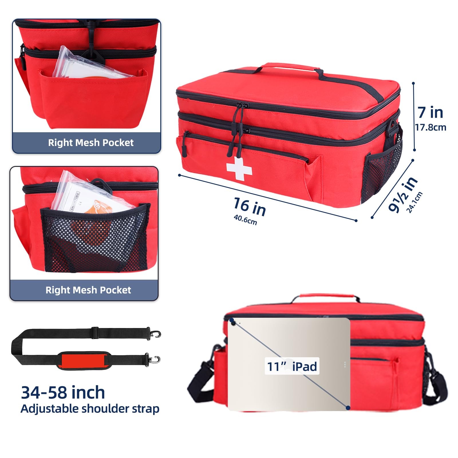 First Aid Bag Empty Large 2 Layer Medical Bag with Shoulder Strap 16”x 9½” x …