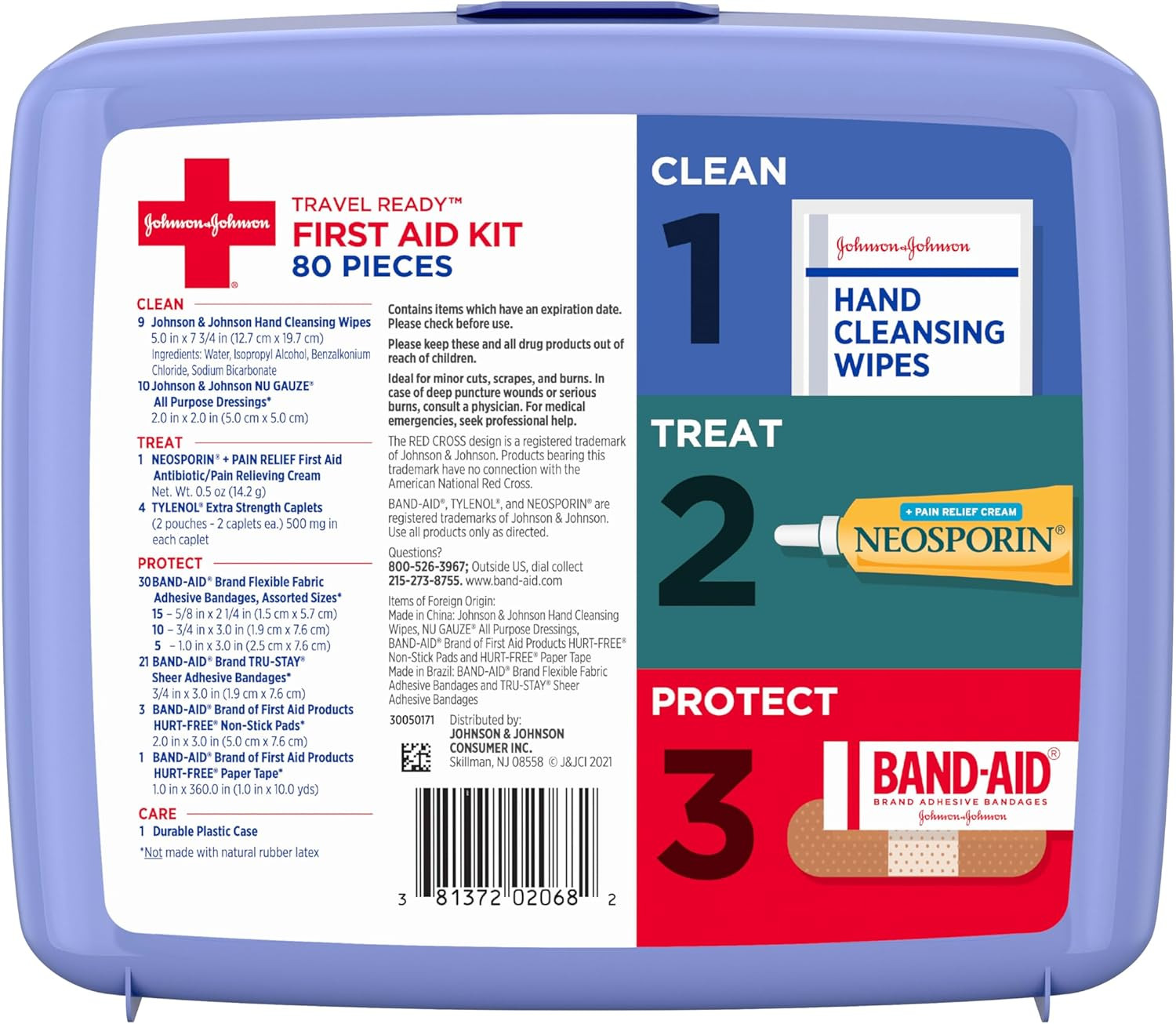 BAND-AID Travel Ready First Aid Kit – 80 Pieces for Home, Car & Outdoors