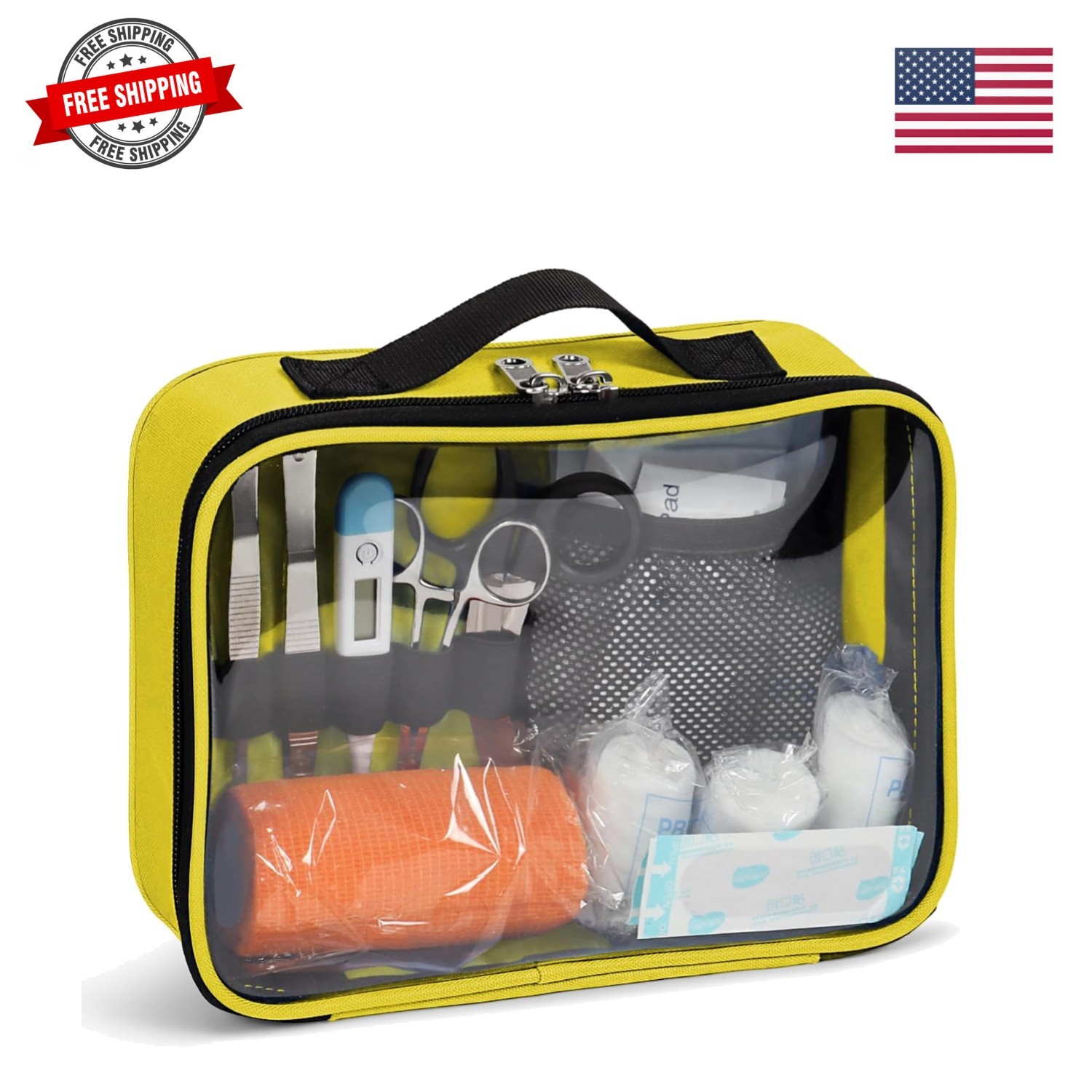 Portable Clear PVC First Aid Kit Pouch – Lightweight & Waterproof Yellow Design