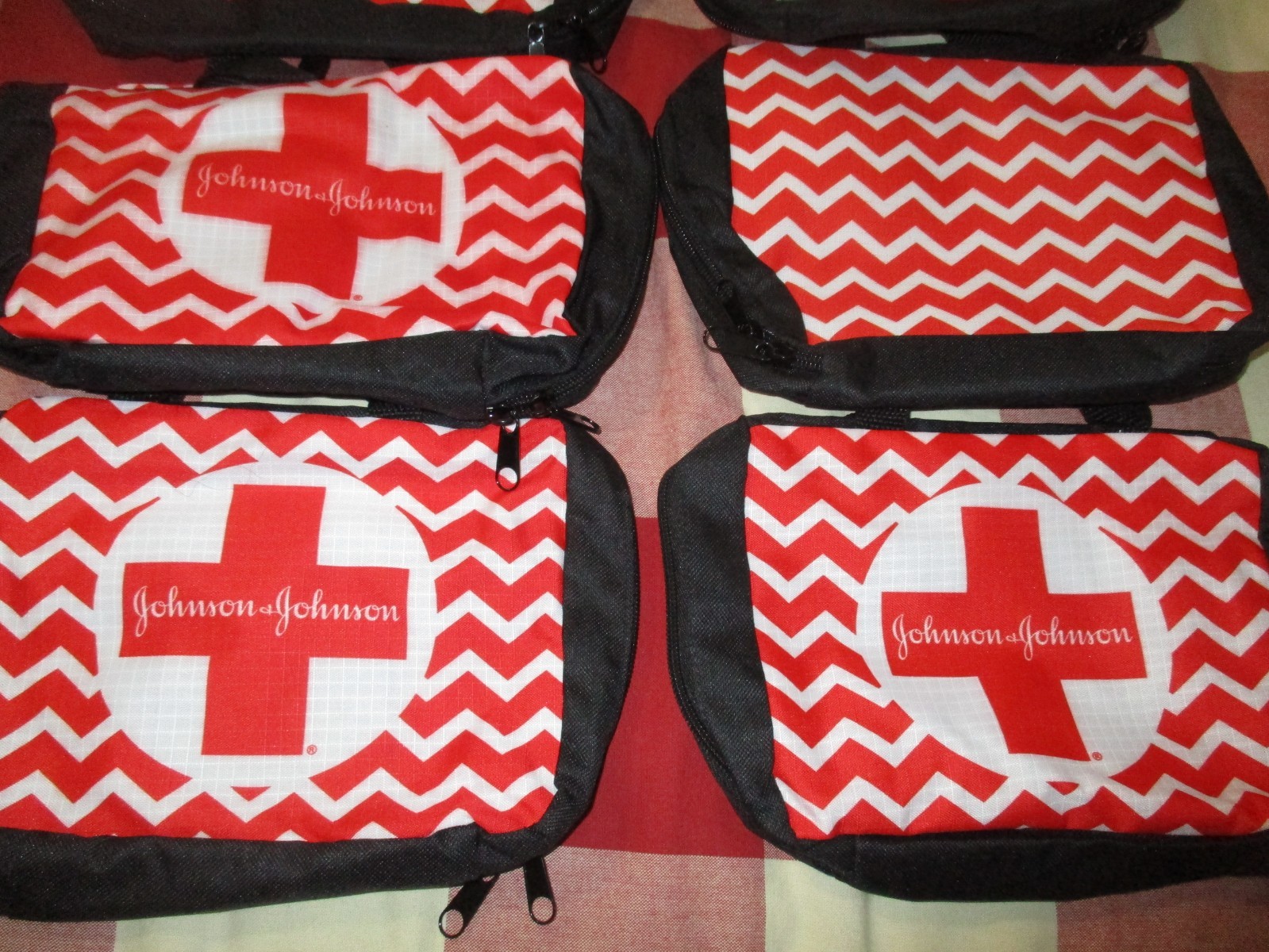 6 First Aid Kit Empty Zippered Bag Red Black Soft Side Johnson & Johnson Pouch