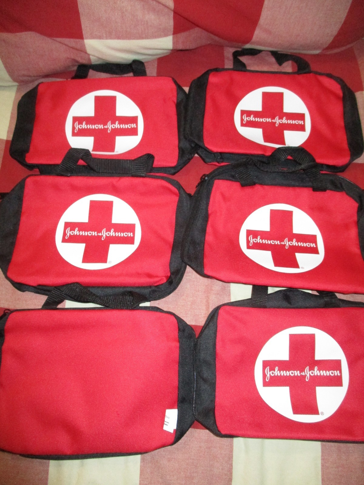 6 First Aid Kit Empty Zippered Bag Red Black Soft Side Johnson & Johnson Pouch