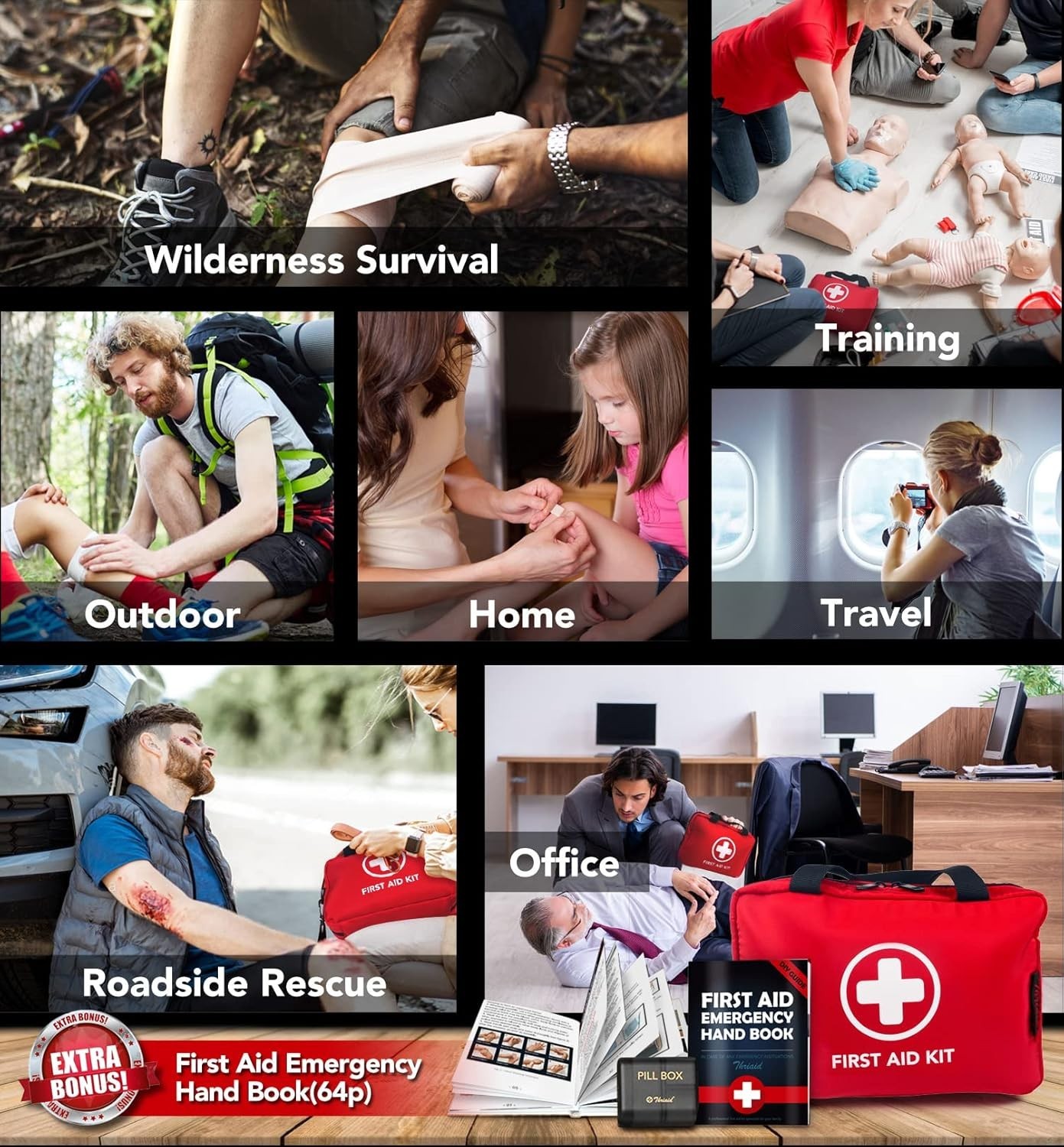 330 Piece First Aid Kit Waterproof Nylon Compact Trauma Medical Emergency Bag