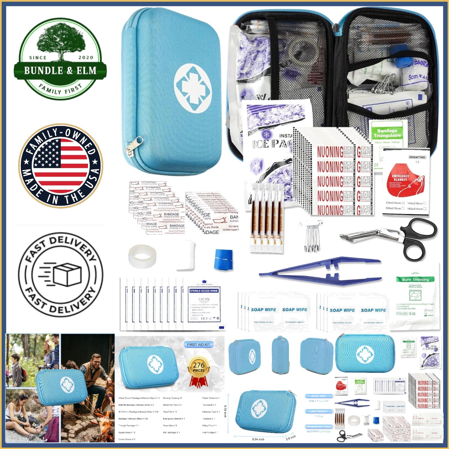 Lightweight First Aid Supplies Kit with Portable Bag for Hiking and Camping