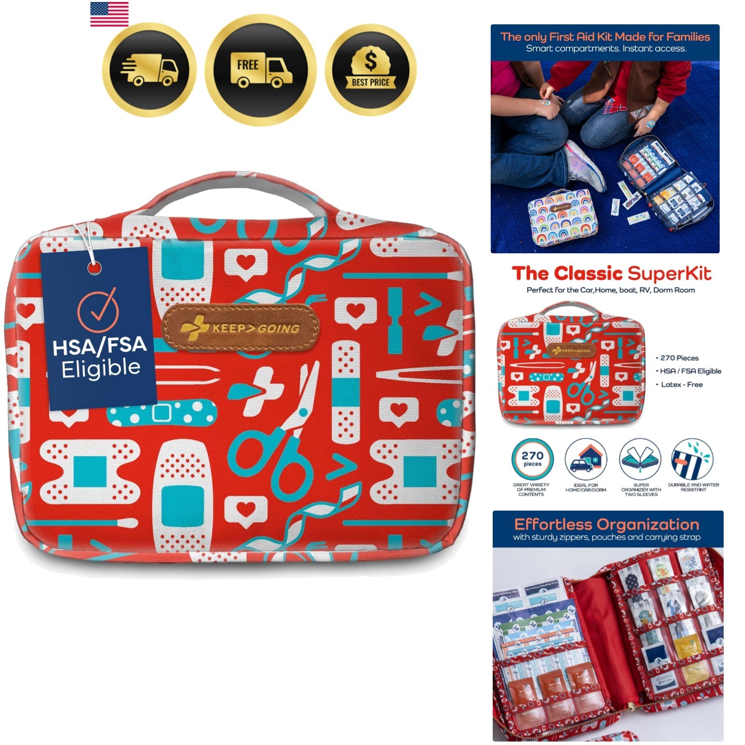 KeepGoing Large Home First Aid Kit for Kids – 270 Pc. for Car, Home, Dorm, & …