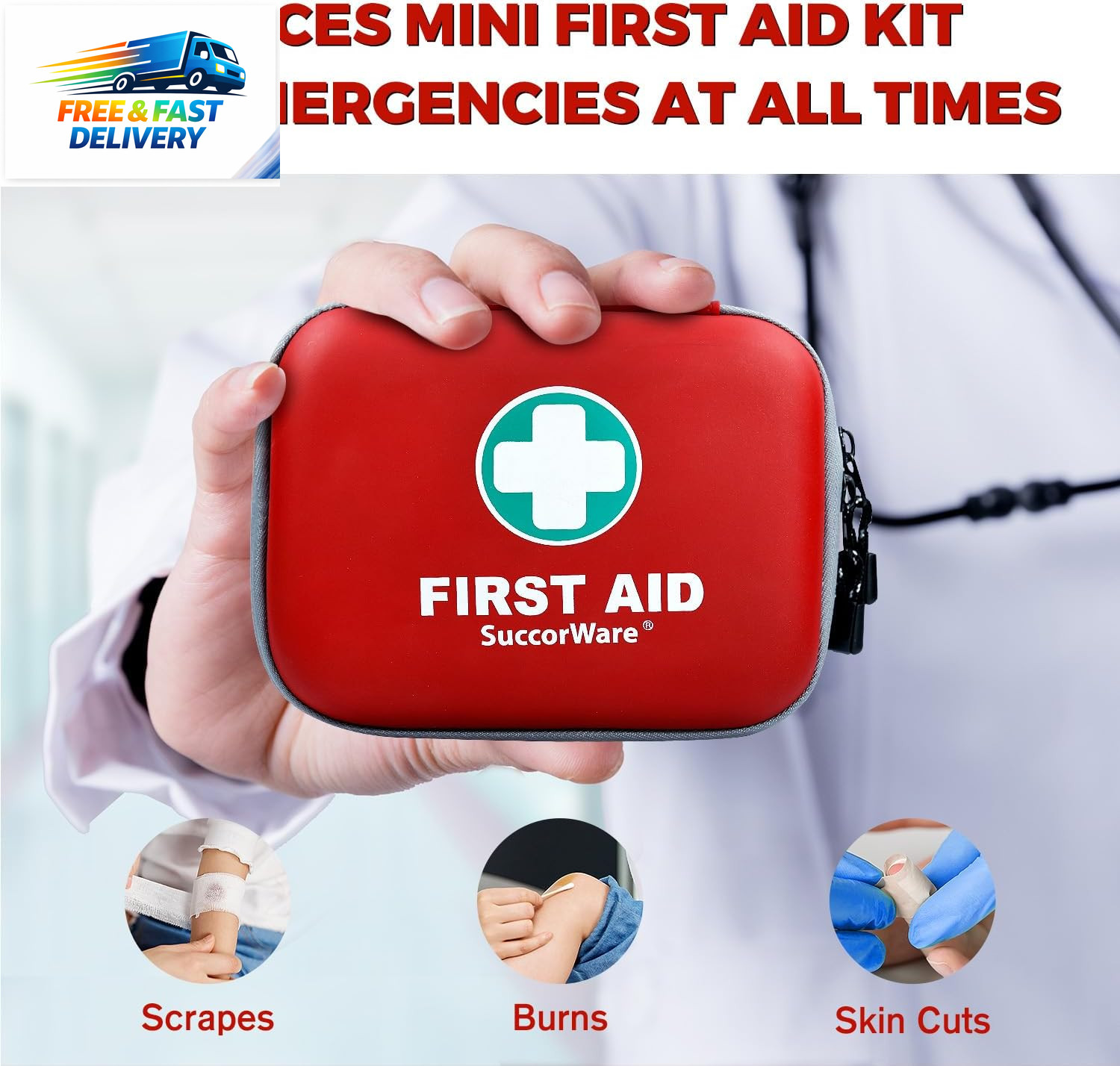 150 Pieces Mini First Aid Kit – Small Medical Kit with Hard Shell – Emergency Fi