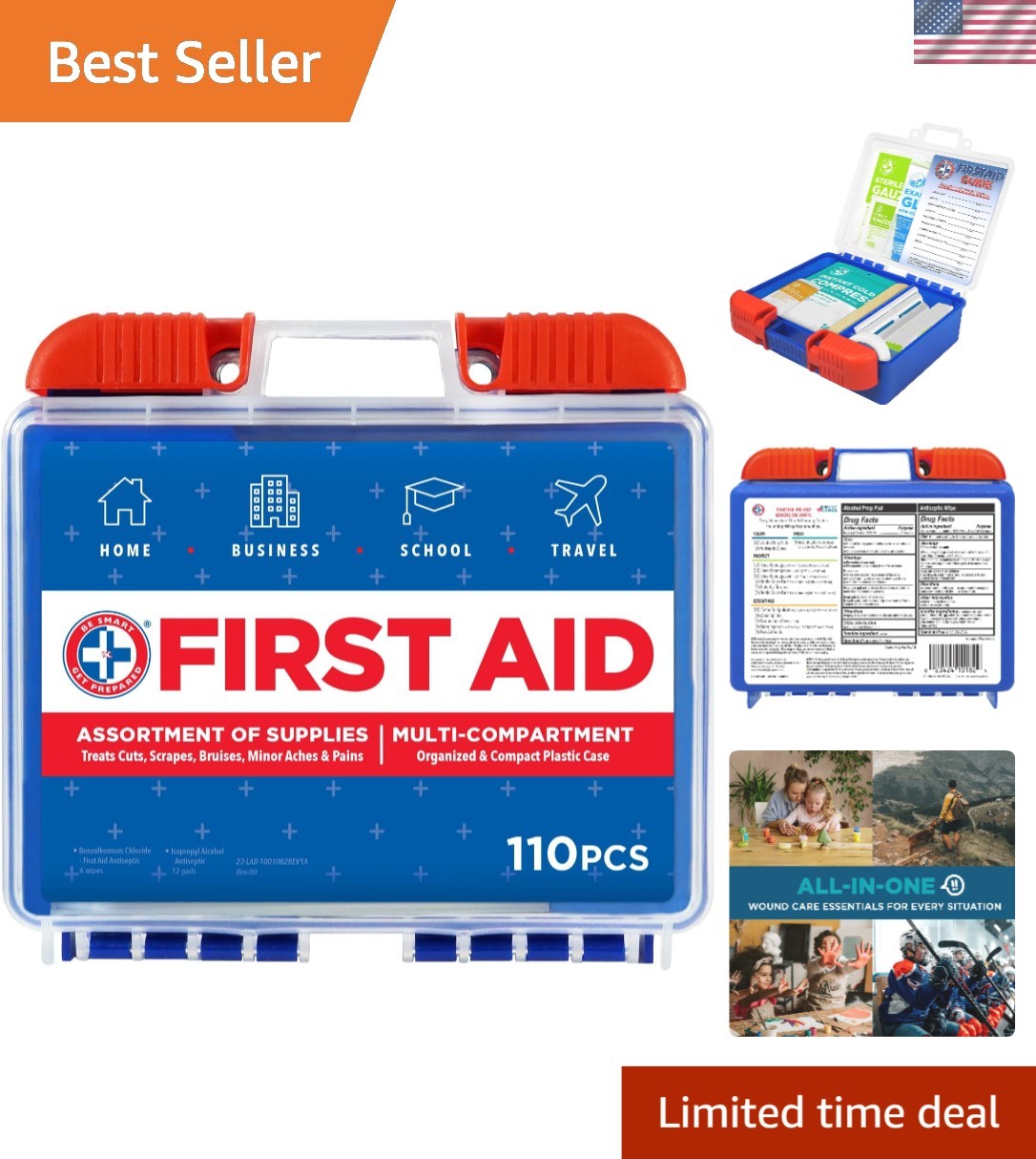 Comprehensive 110-Piece First Aid Kit – Compact & Portable for All Emergencies