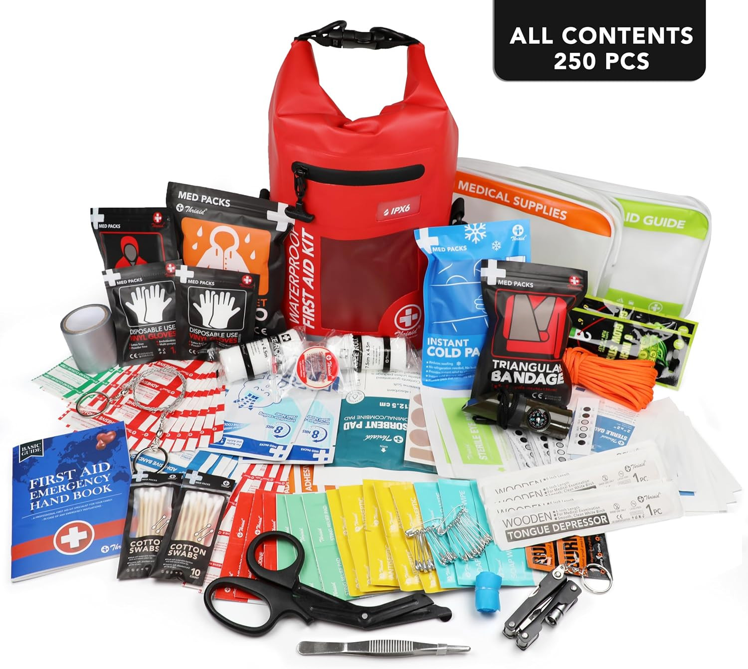 250 PCS Waterproof First Aid Kit, Roll Top Reflective Boat Dry Bag Bug Out Bags,