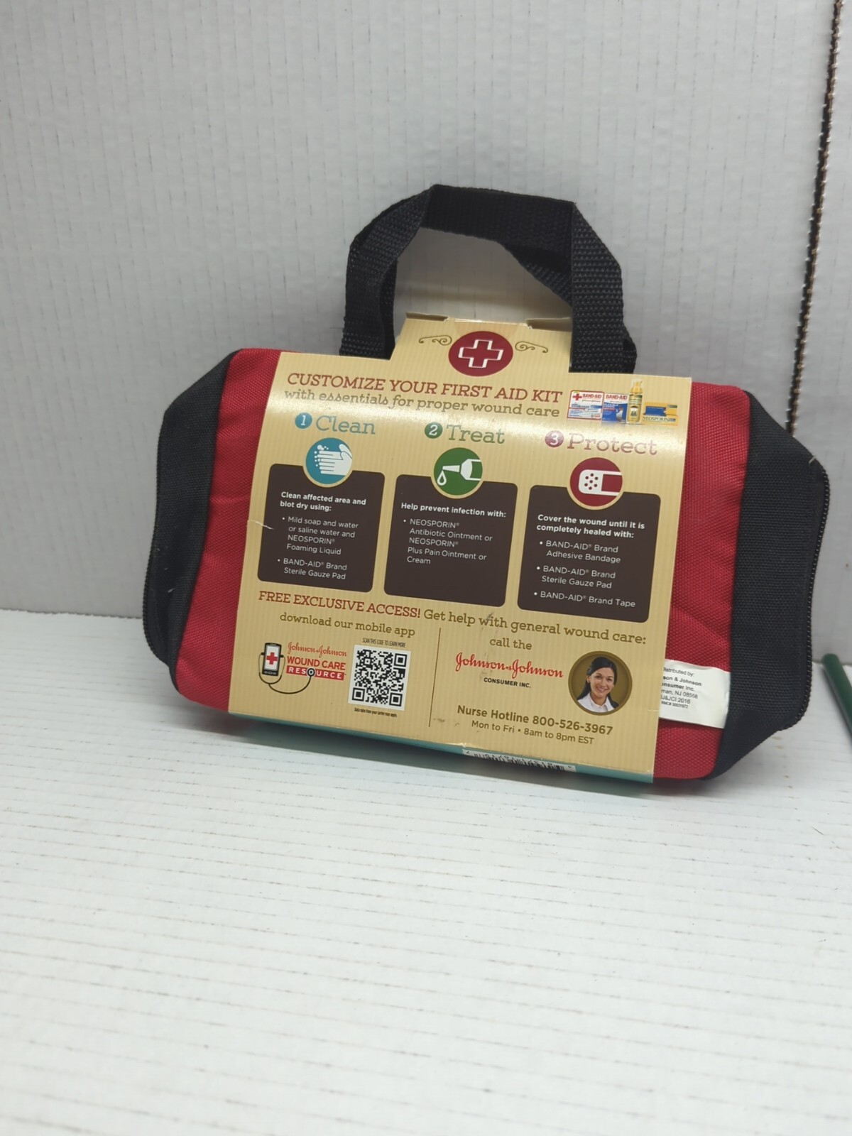 JOHNSON & JOHNSON BUILD YOUR OWN FIRST AID KIT BAG RED W/ BLACK AND GREY BDU
