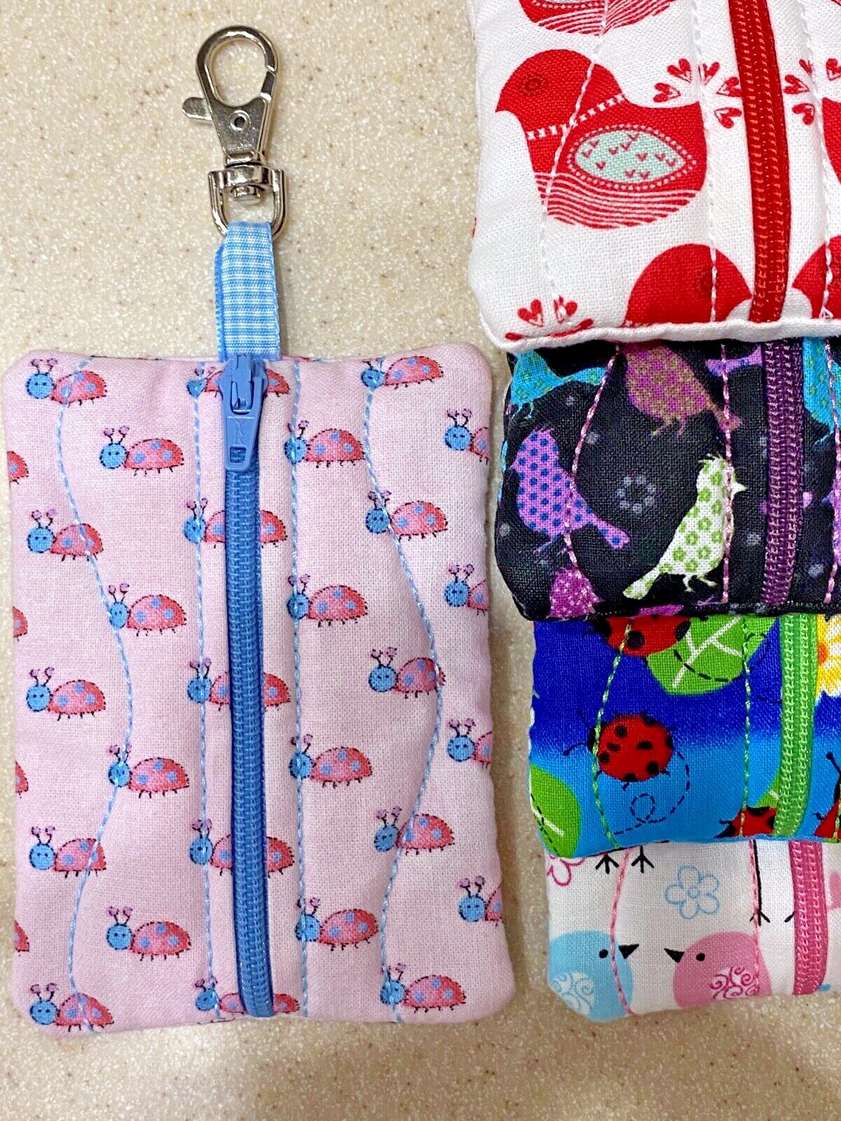 Clip on Pouch Case Holder Auvi-Q Inhaler Gift Card Money ID Bird Ladybug Hook