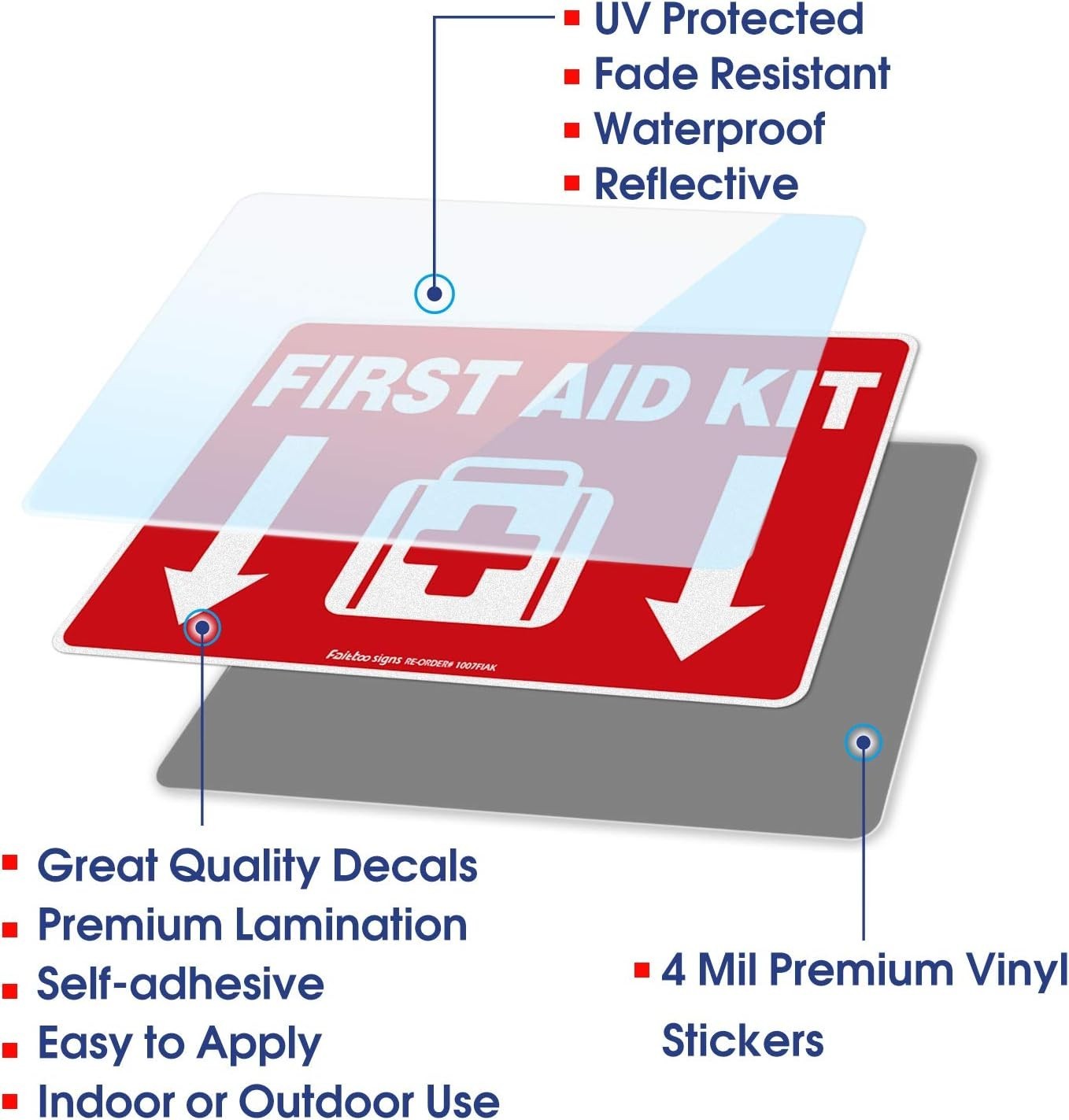 Durable Waterproof First Aid Kit Decals – 10×7 Inches, Easy to Install, 2 Pack