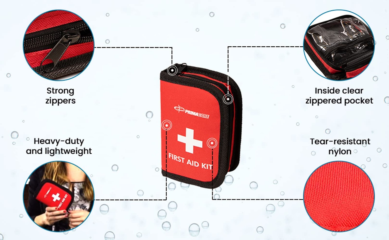 Primacare KB-7411 45 Piece Personal First Aid Kit, 6"x4"x1", with Red