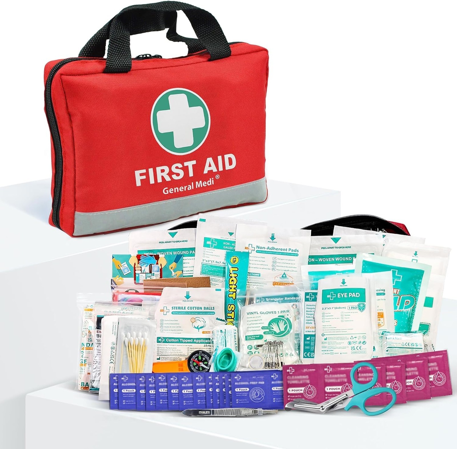 First Aid Kit 309 Pieces Reflective Bag Emergency Supplies Bandages Moleskin