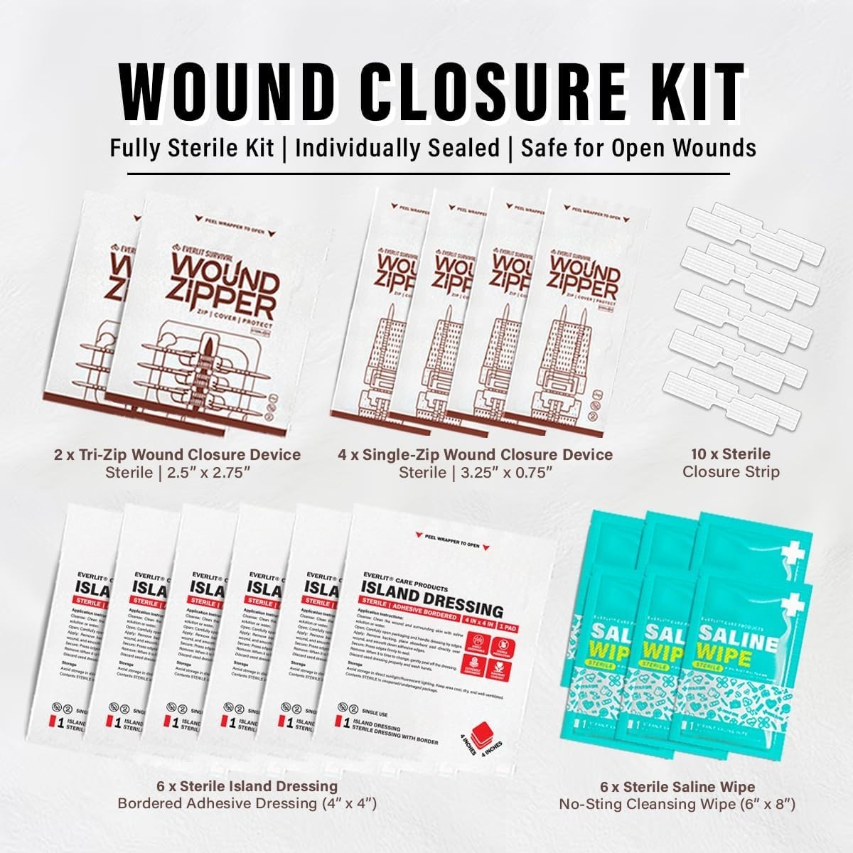 All-in-One 28 Pcs Wound Closure Kit with Suture-Free Zip Devices & Bandages