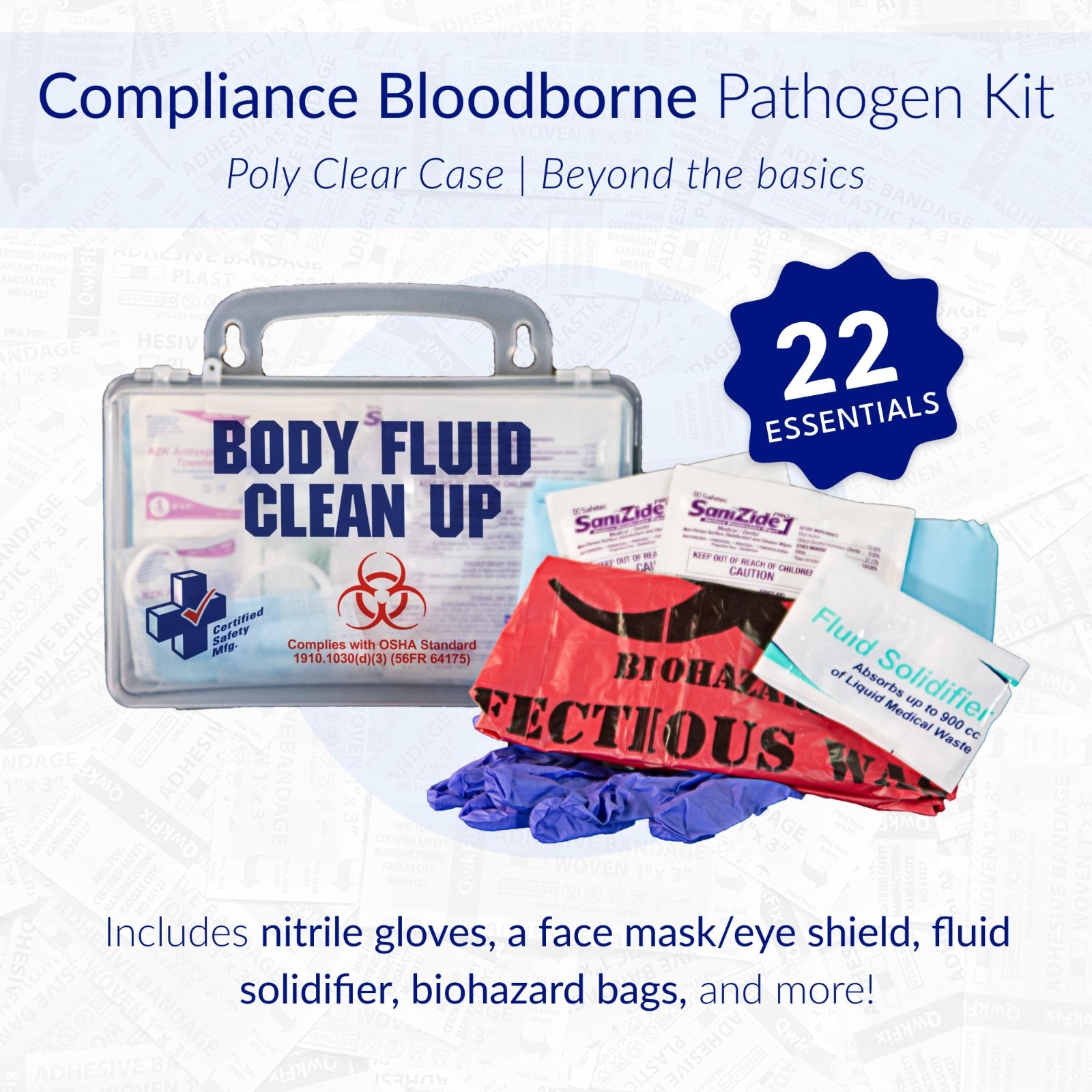 Bloodborne Pathogen Cleanup Kit – 22pc OSHA Compliant Biohazard Supplies, PPE &