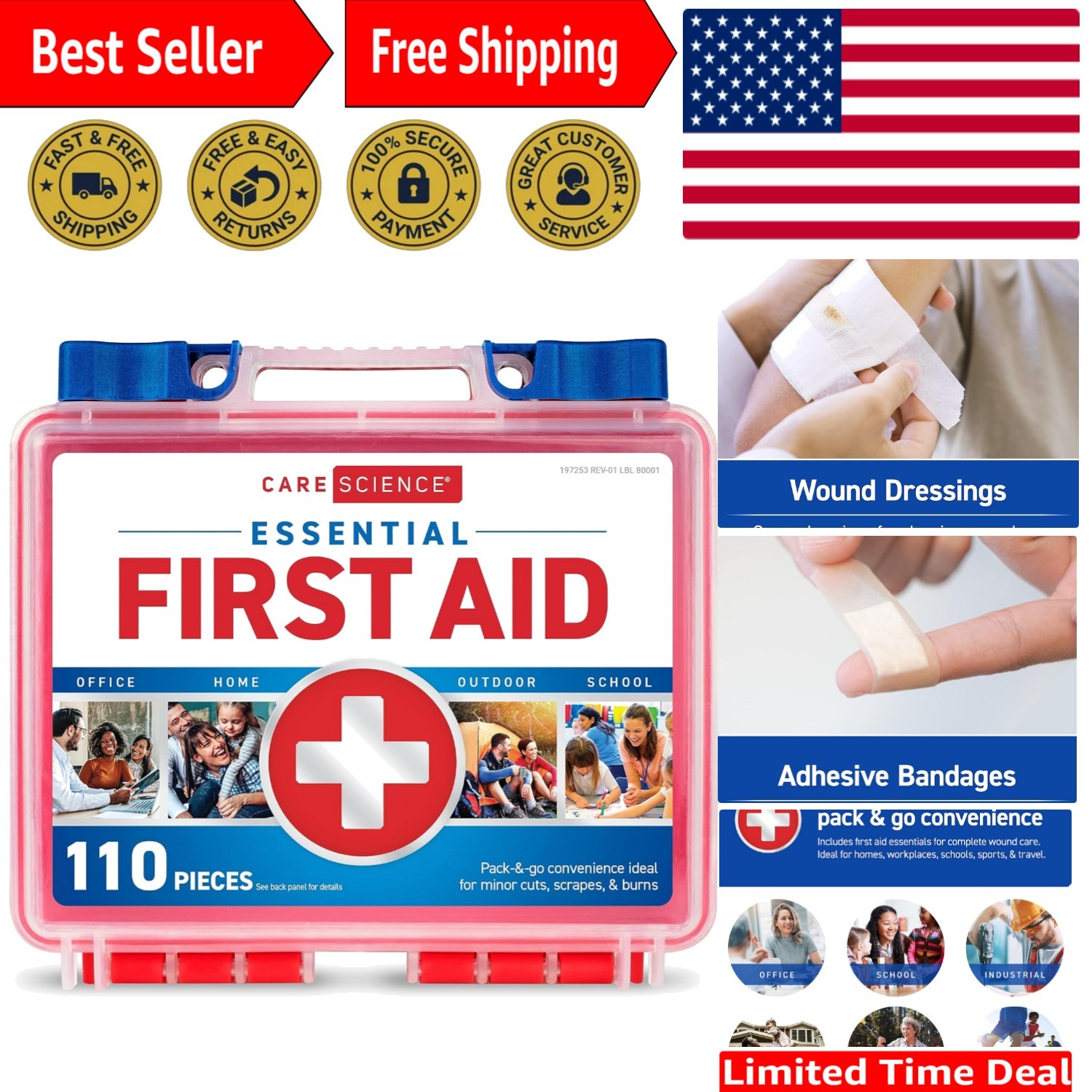 110-Piece First Aid Kit – Compact, Organized & Ideal for Travel and Emergencies