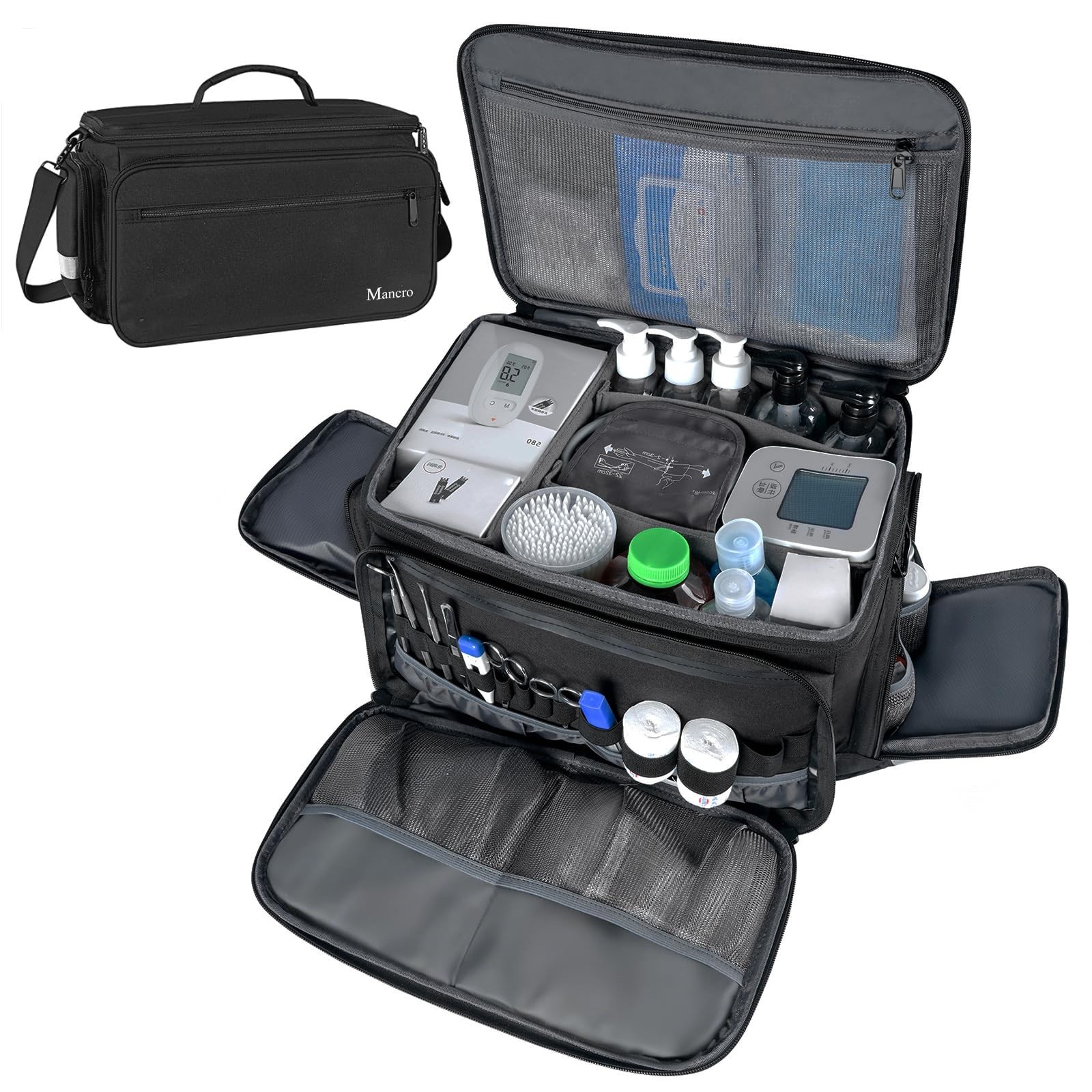 Mancro Medical Bag, Home Health Nurse 8.8×15.8×10.7 Inch (Pack of 1), Black
