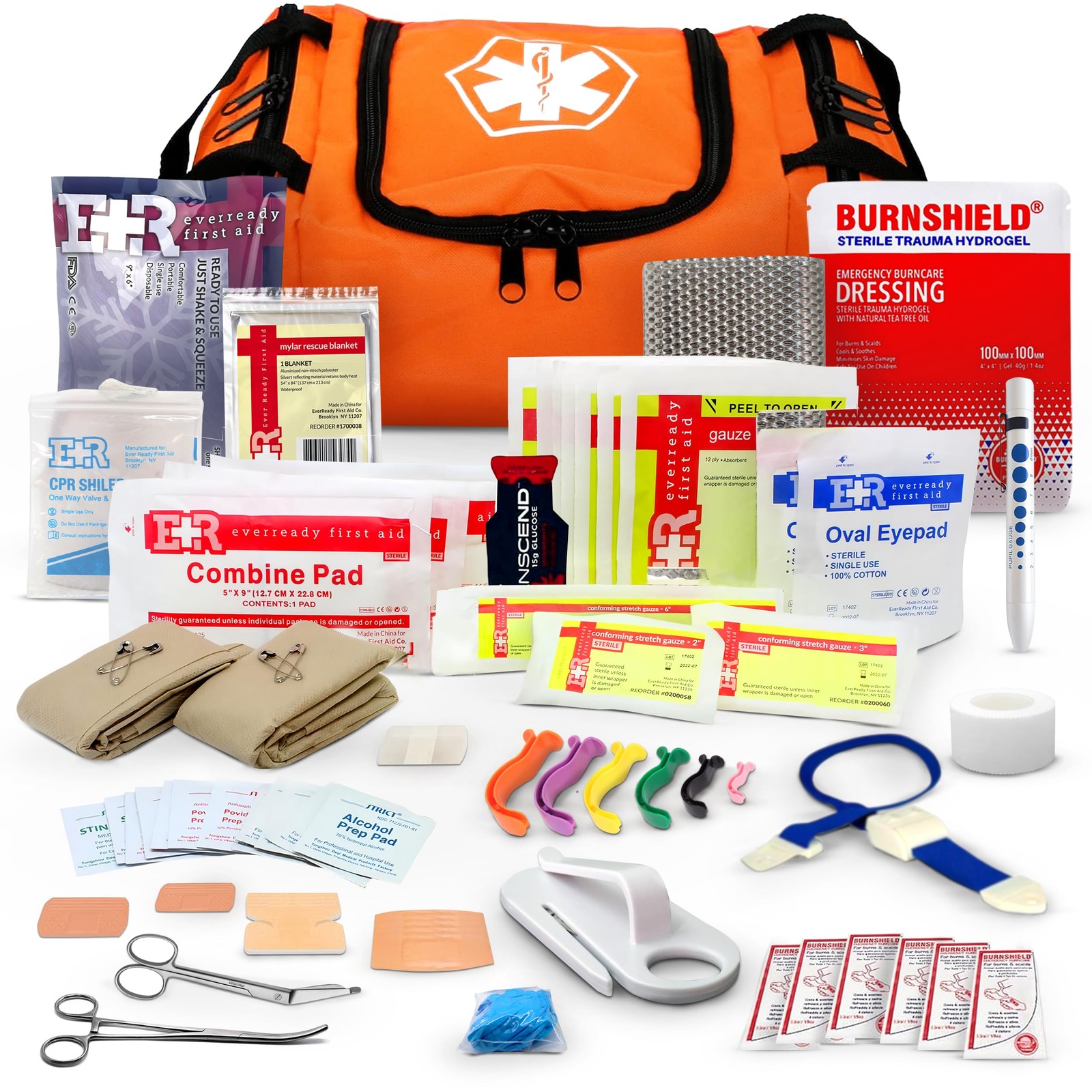 Fully Stocked Trauma First Aid Kit – First Responder II Bag with Tools, Gauze…