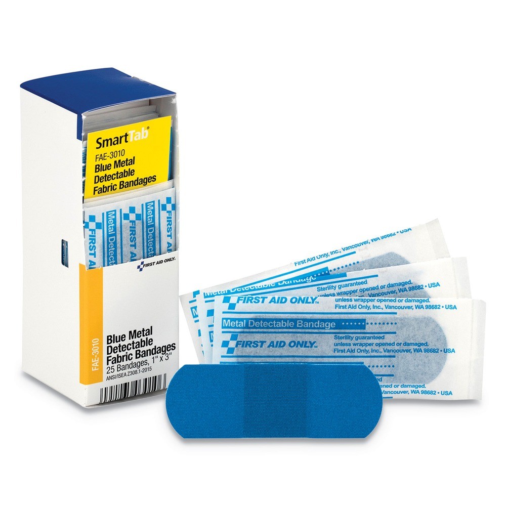 First Aid Only FAE3010 1 in. x 3 in. Metal Detectable Bandages Refill – Blue New