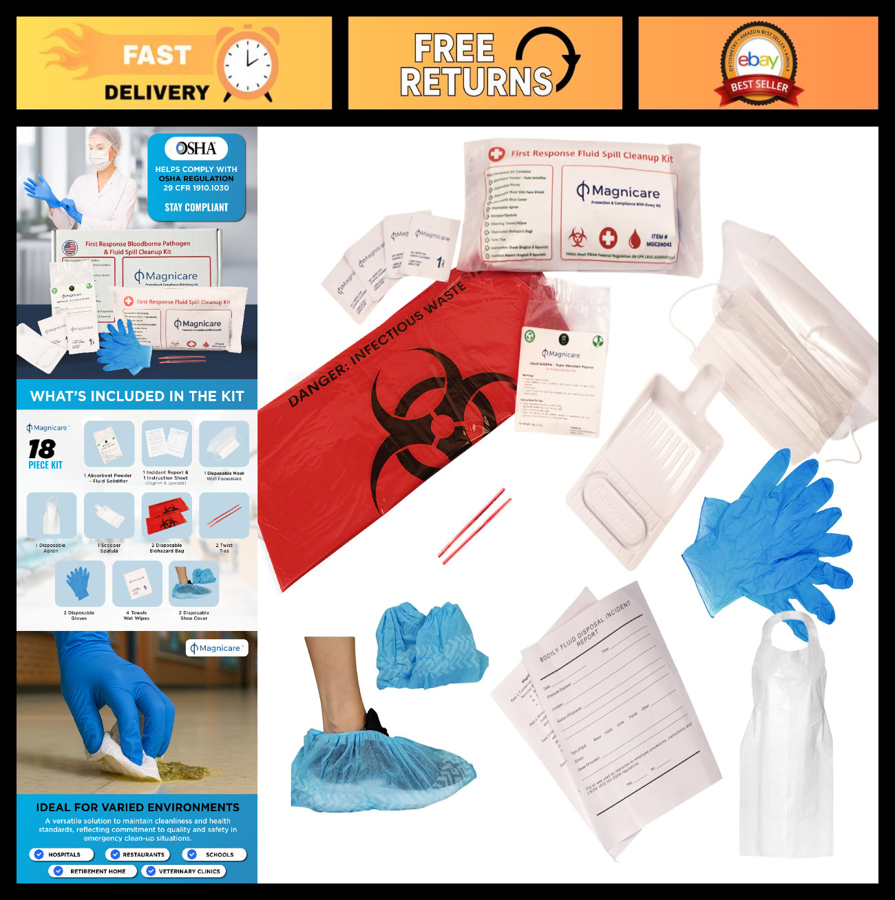Vomit & Diarrhea Clean Up Kit – OSHA Compliant | Bodily Fluid Cleanup for School