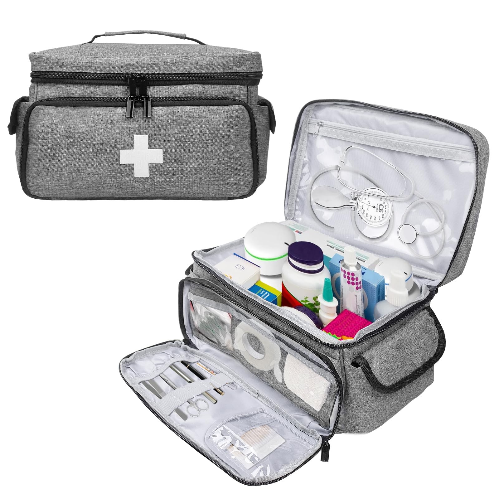 ALSLEA First Aid Bag Empty, Small Medicine 12"L x 9"W x 7"H, Gray