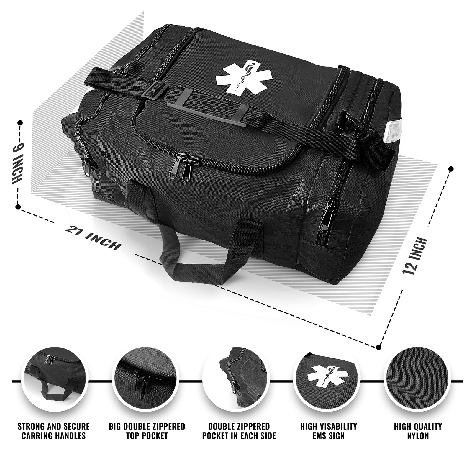 Large EMT First Responder Trauma Bag Empty for Home 21x12x9 Inches, Office, S…