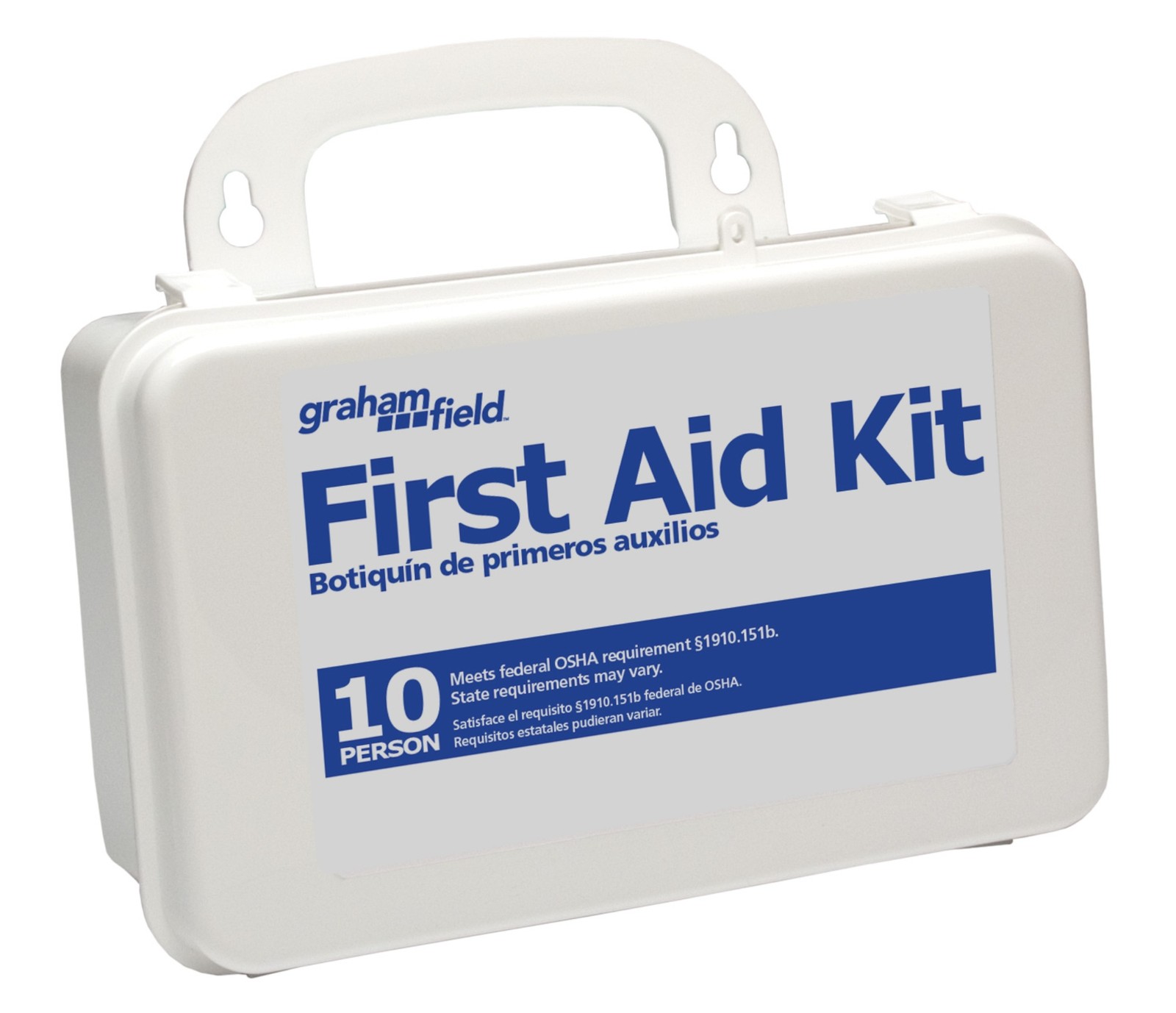 Stocked First Aid Kit – 10 person Plastic case w/gasket 7-11/16" x 4-9/16" x 2-3