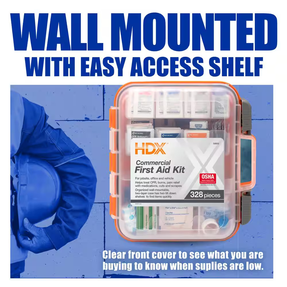 328-Piece Commercial Clear Front Plastic OSHA First Aid Kit
