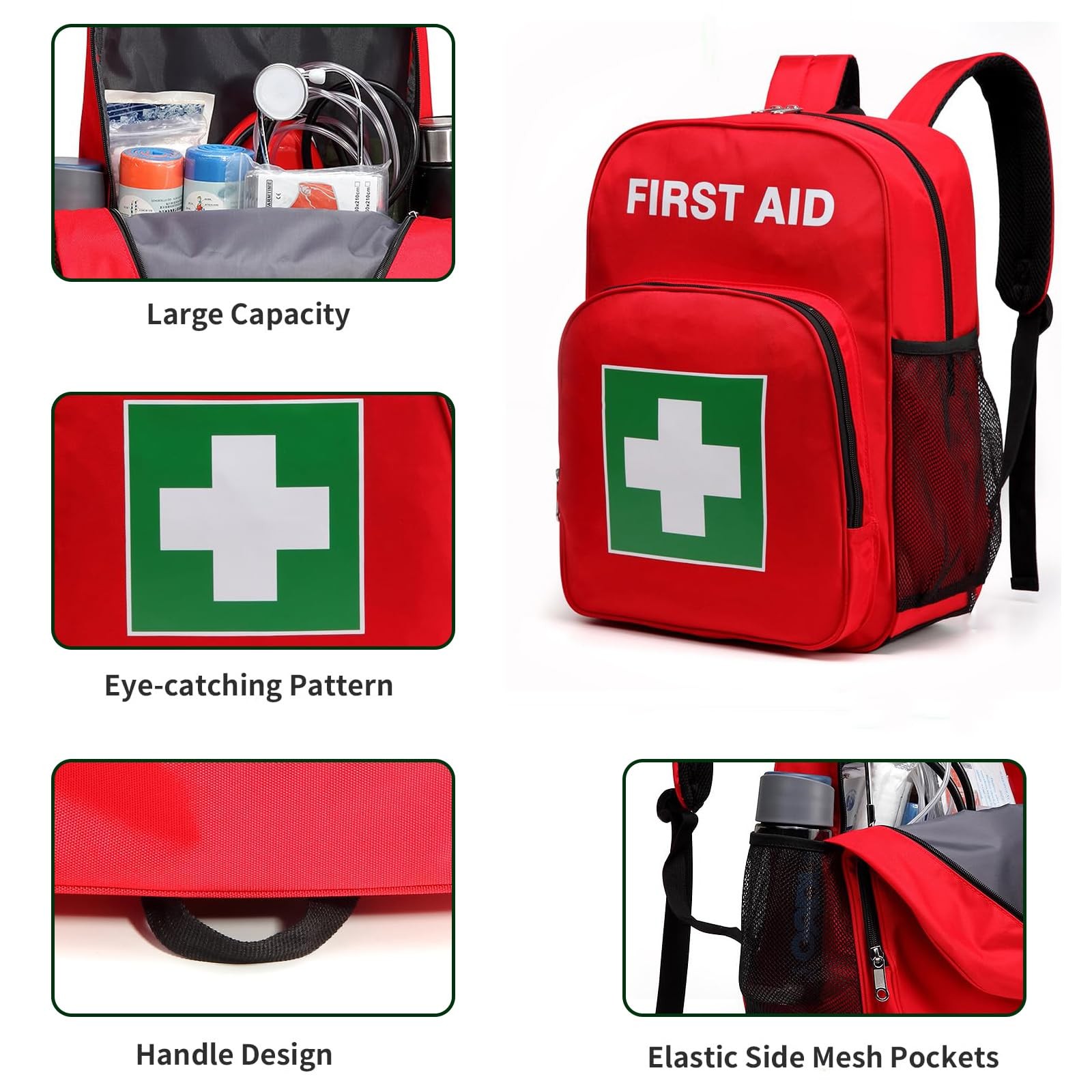 Gatycallaty First Aid Backpack Waterproof Empty Emergency 16*12*8 inches, Red