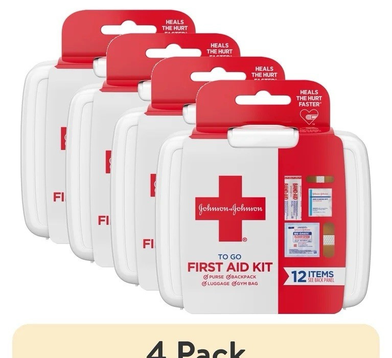 (4 Pack) BAND-AID Brand First Aid Kit To Go Portable Emergency Wound Care Ess.